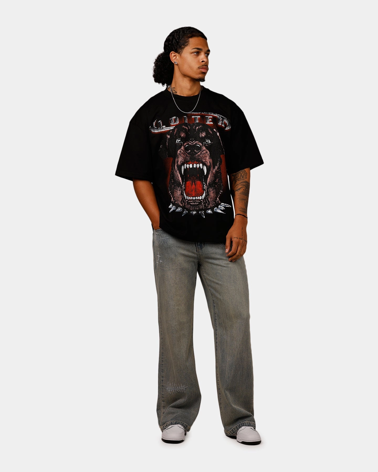 OekoTexCertified Cotton Blend Loiter Dog House Vintage T-Shirt Black