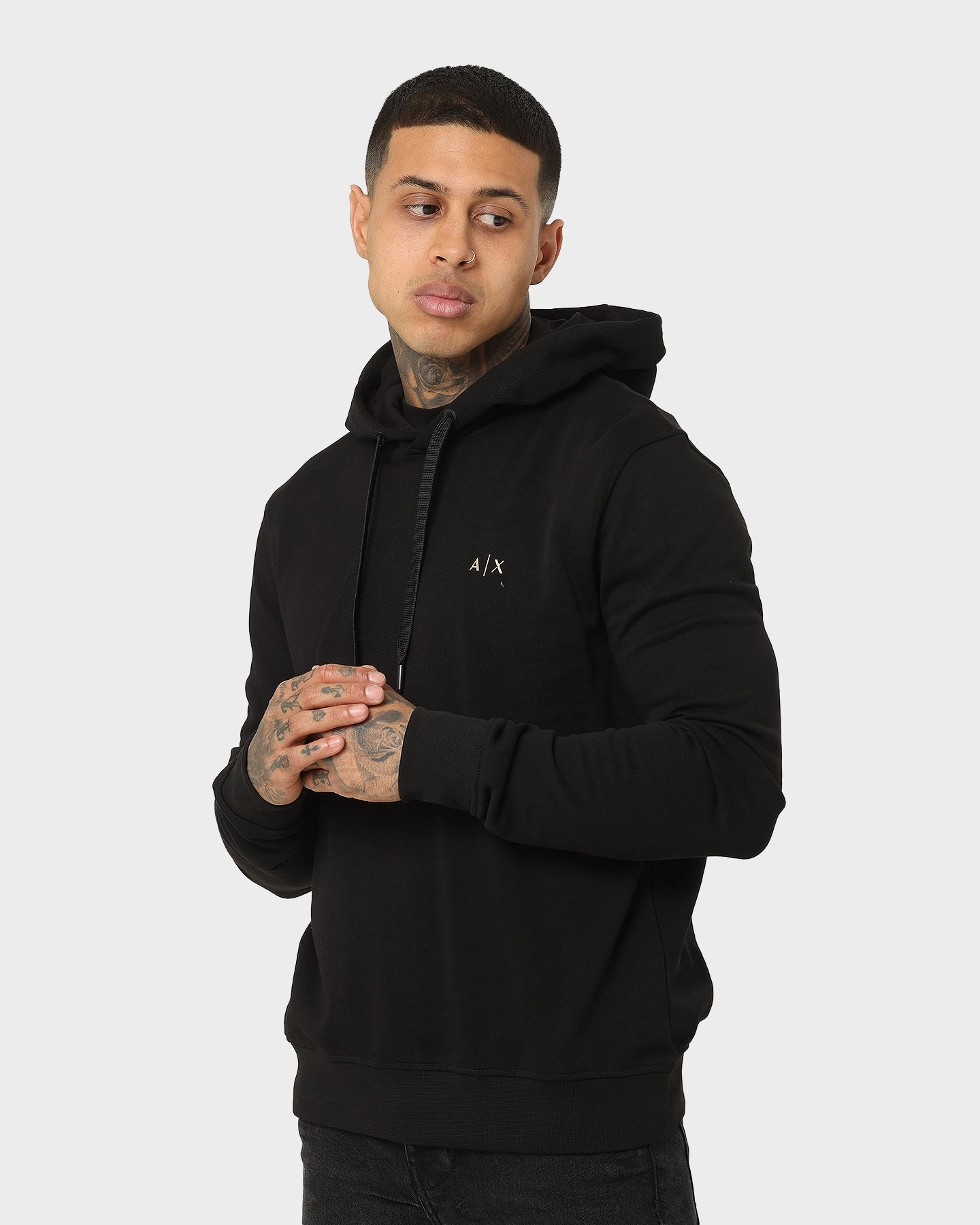 Armani Exchange Felpa Hoodie Black AbrasionResistant Edging