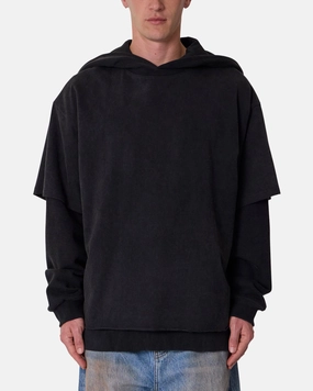 Construct Soft Touch Interior MNML Over Tee Layered Hoodie Washed Black