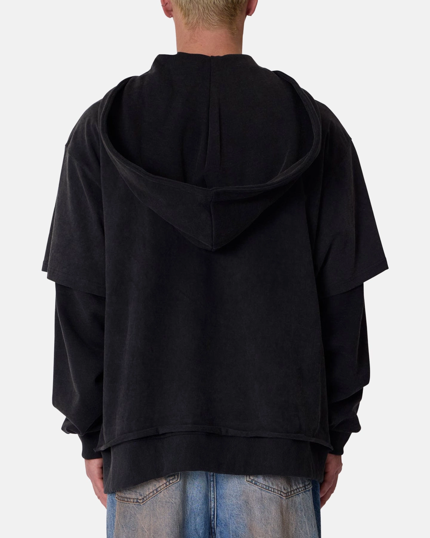 MNML Over Tee Layered Hoodie Washed Black Mother's Day Attention