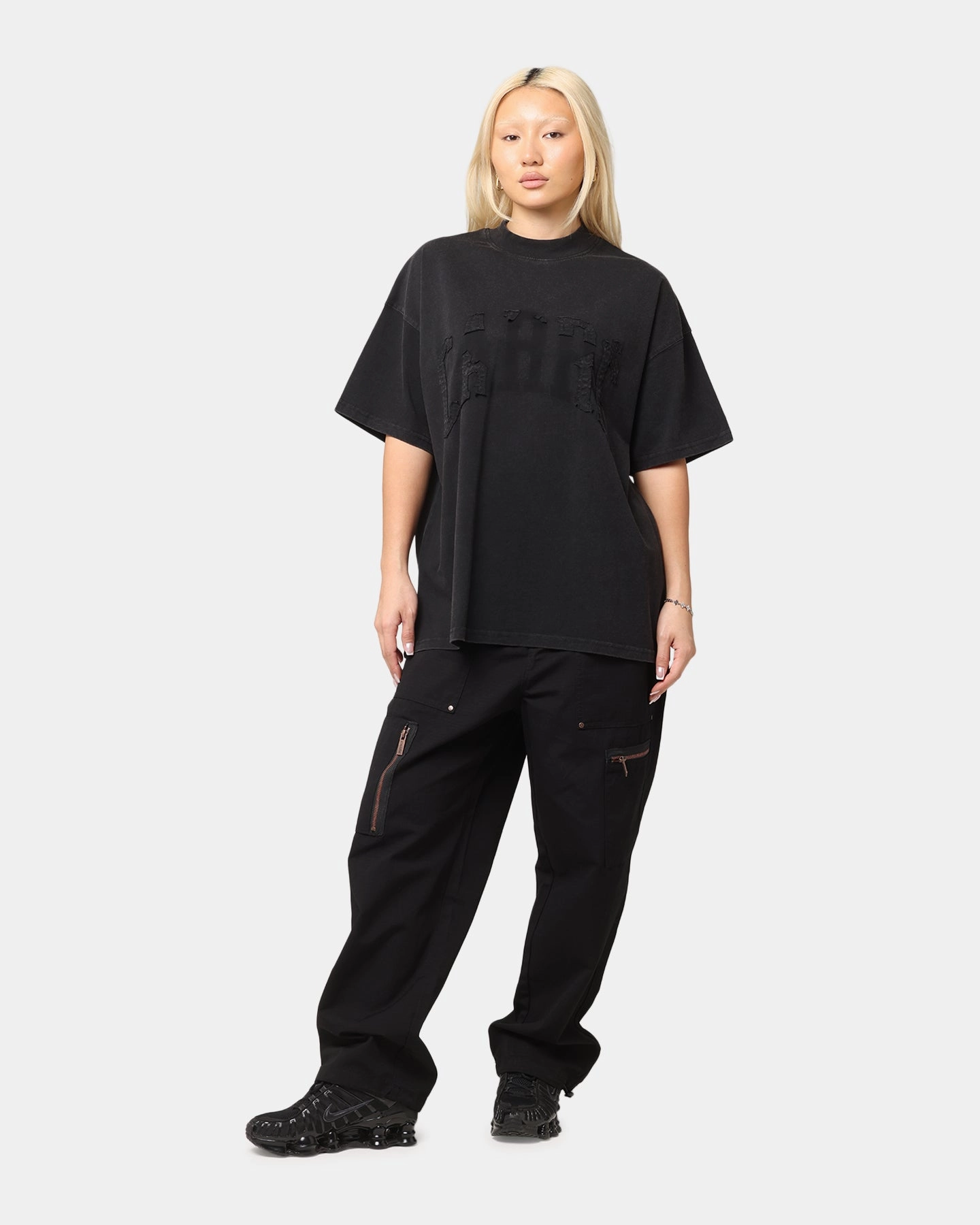 Active Outfit Style DurableStitching Carre Con-Star Oversized T-Shirt Washed Black