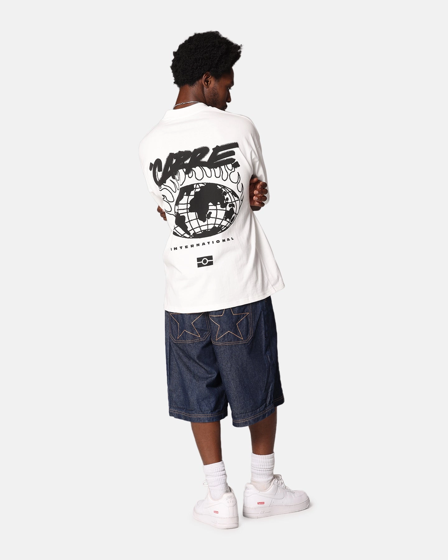 Minimal Comfort Style Durable Knit Structure Carre Passport Mock Neck T-Shirt Off White
