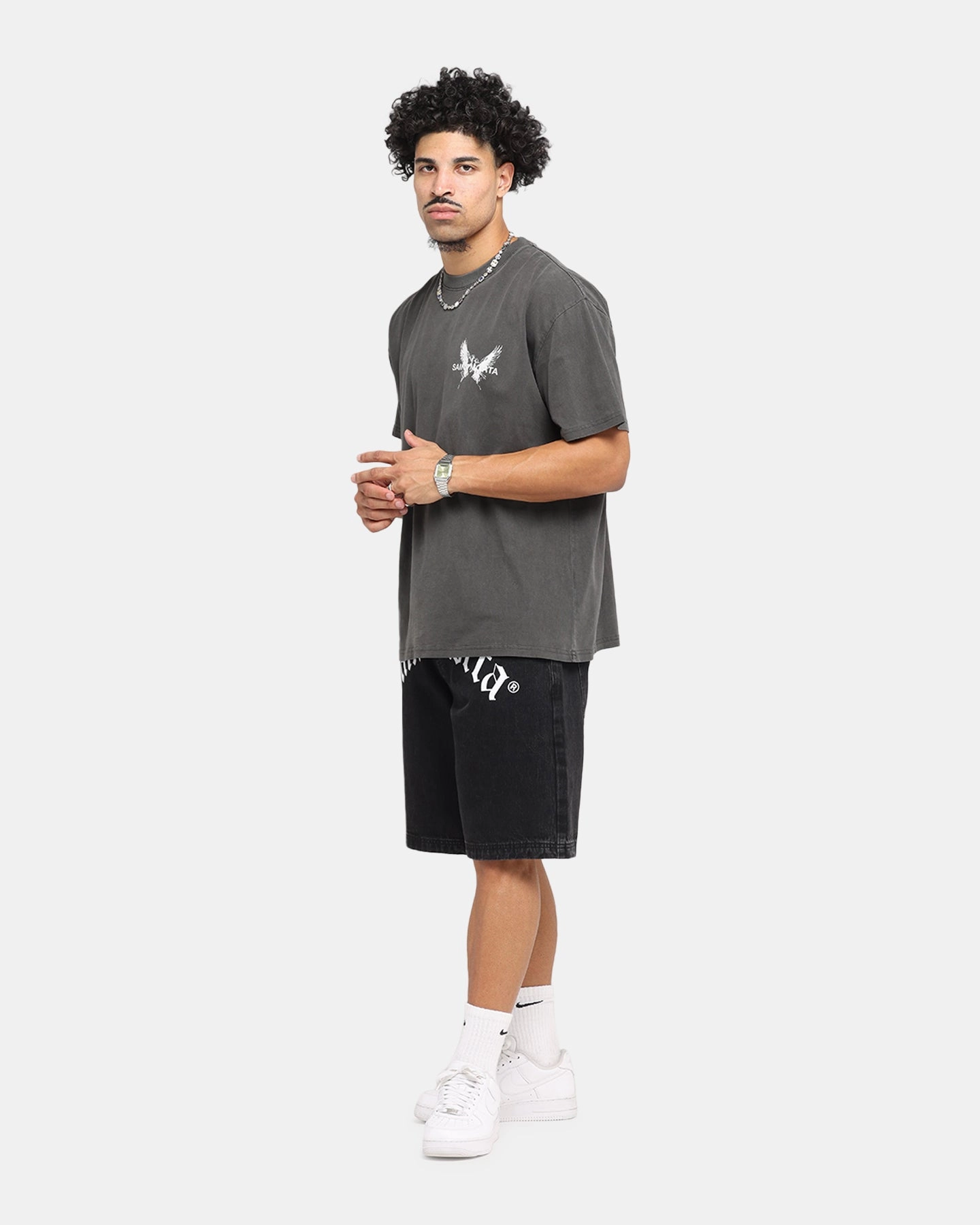 Layered Sleeve Construction Pilling Resistant Finish Saint Morta Black Doves Boxy T-Shirt Black Wash