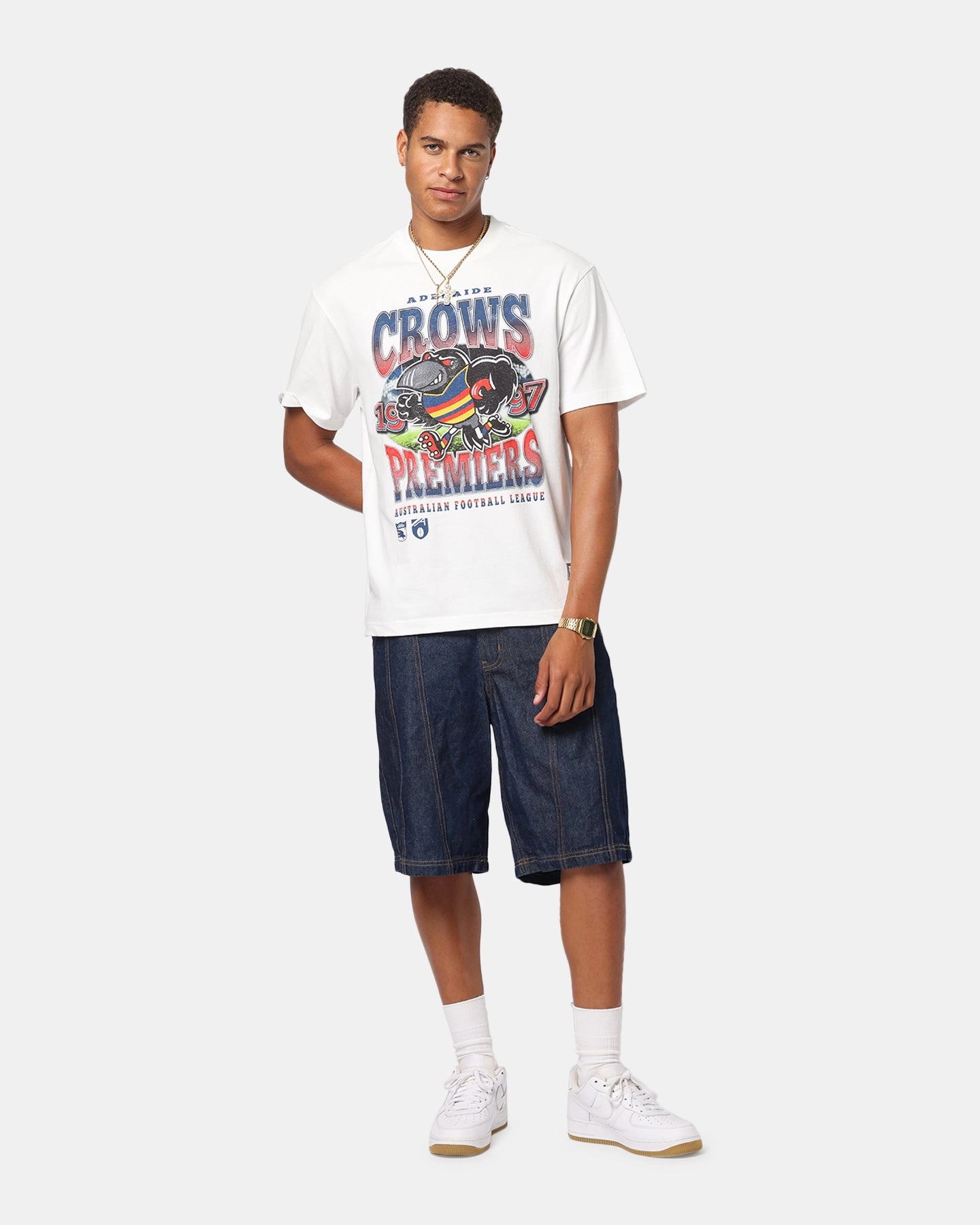 Soft Feel Mitchell & Ness Adelaide Crows Mascot T-Shirt Vintage White
