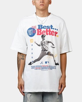 V neck style Fashion Essential Mitchell & Ness Atlanta Braves Gregory "Mad Dog" Maddux Got Better T-Shirt Vintage White