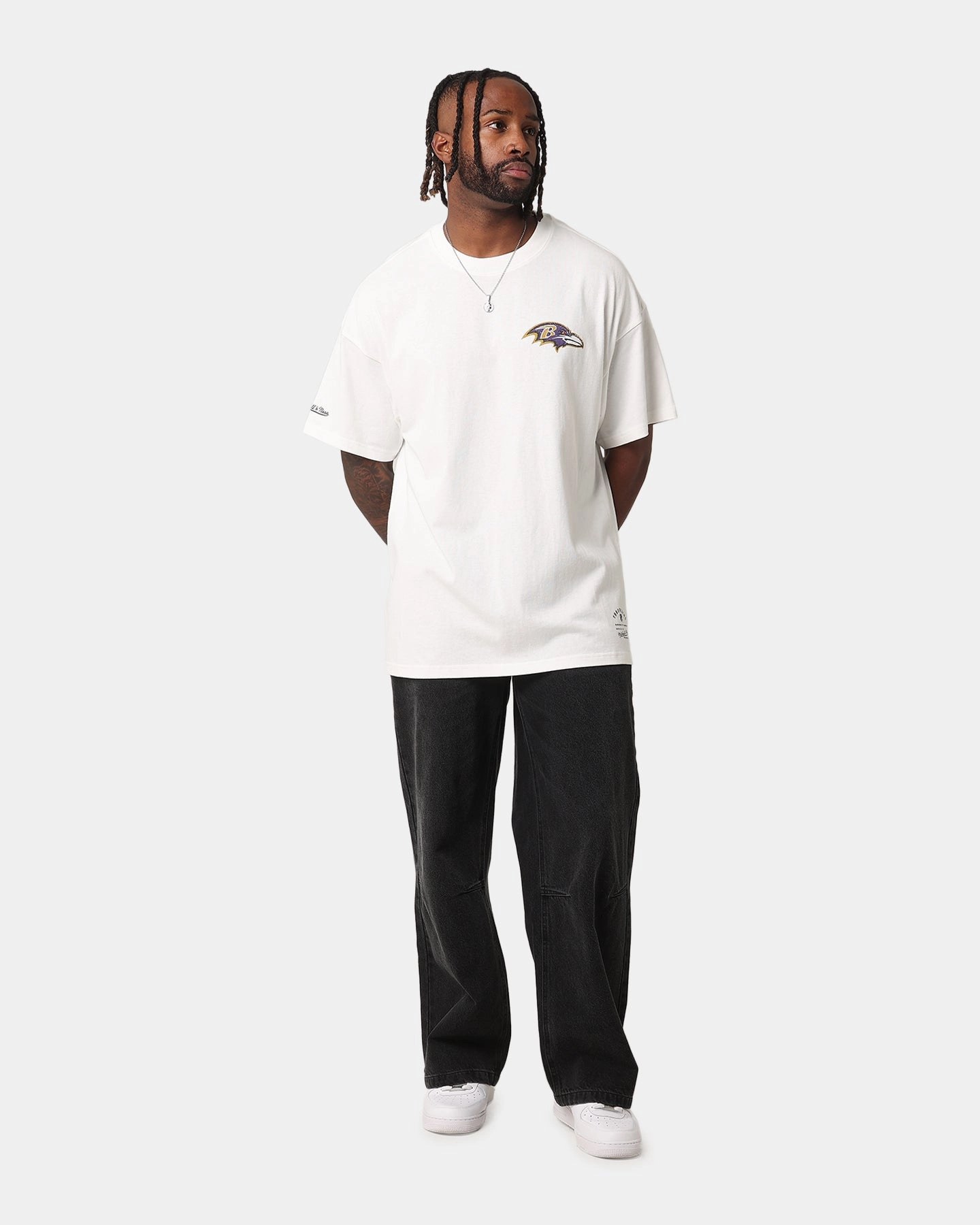 Abstract mystery Minimalist Stitching Mitchell & Ness Baltimore Ravens 'Alter Ego' Flames T-Shirt Vintage White