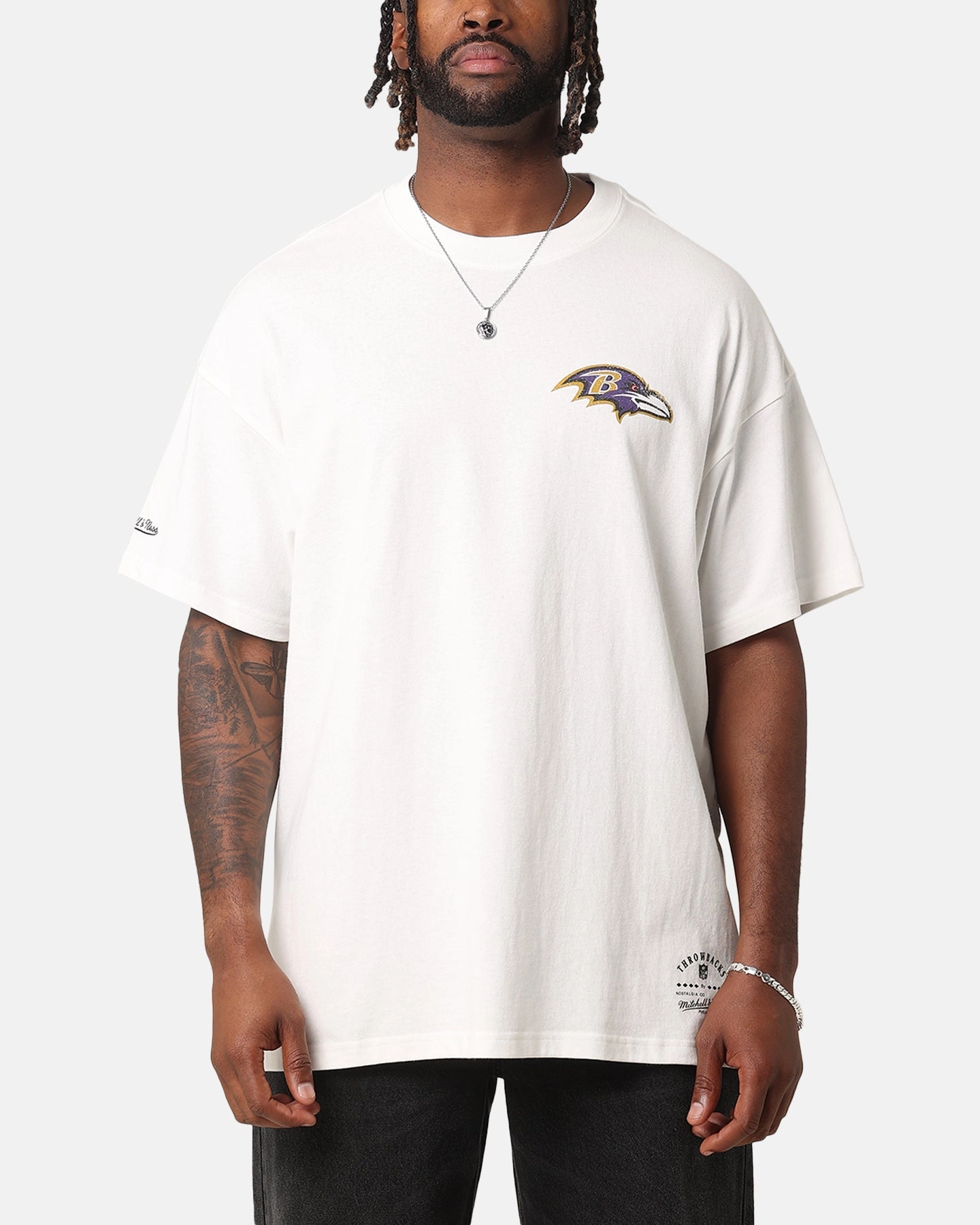 Contrast Inner Binding Mitchell & Ness Baltimore Ravens 'Alter Ego' Flames T-Shirt Vintage White