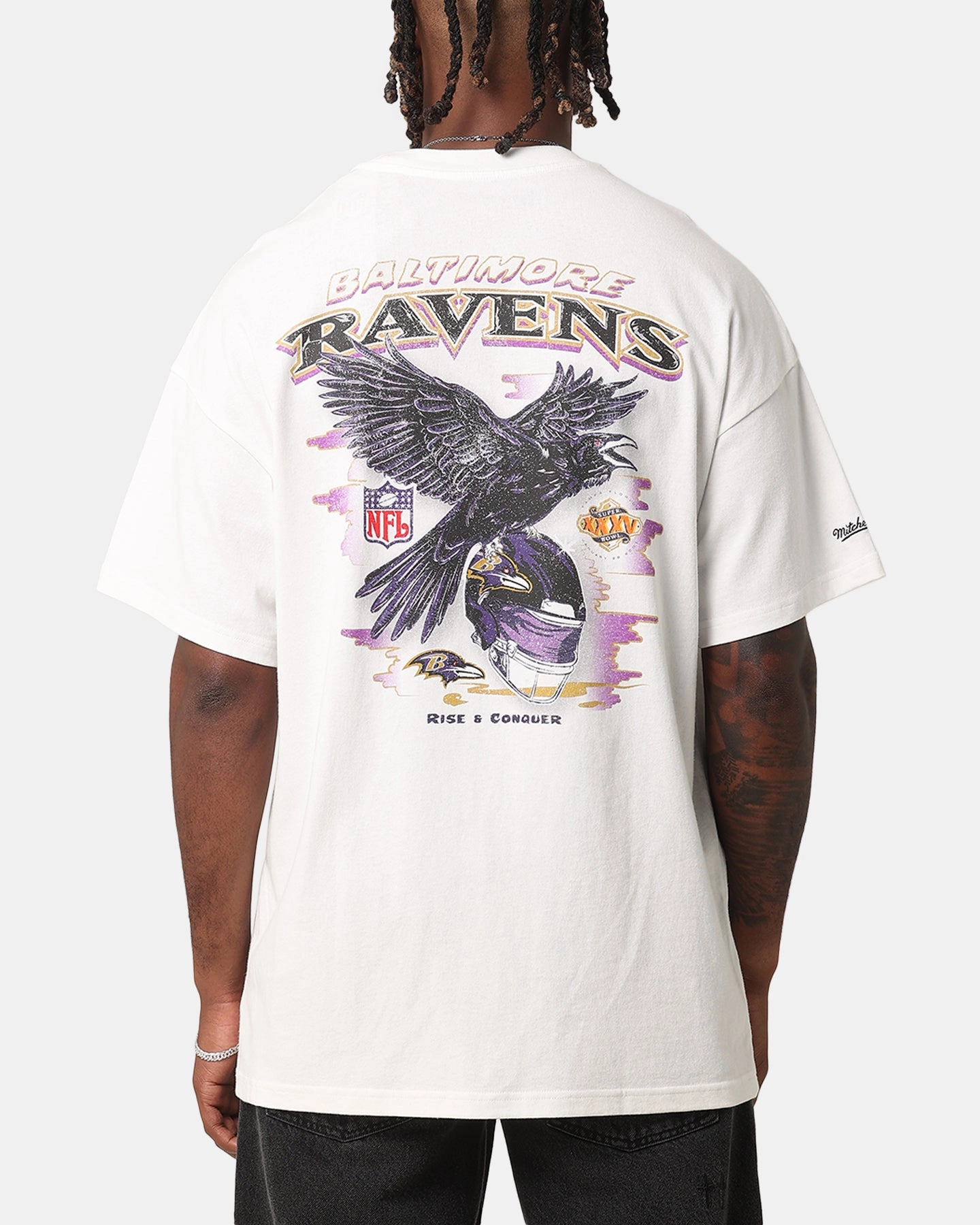 Mitchell & Ness Baltimore Ravens 'Alter Ego' Flames T-Shirt Vintage White Casual Appeal Wicking Interlock Knit