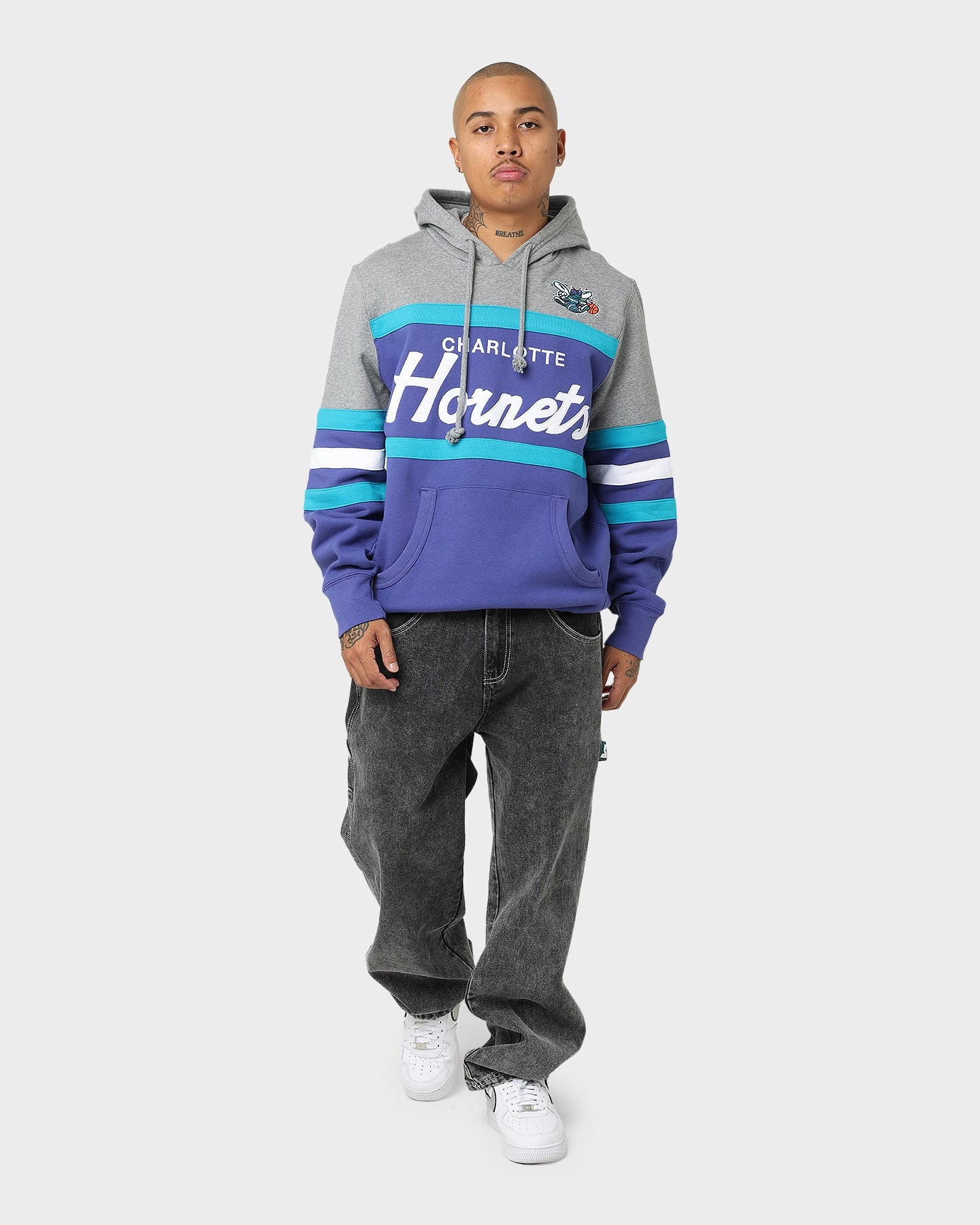countryside Minimalist Style Mitchell & Ness Charlotte Hornets Head Coach Hoodie Royal