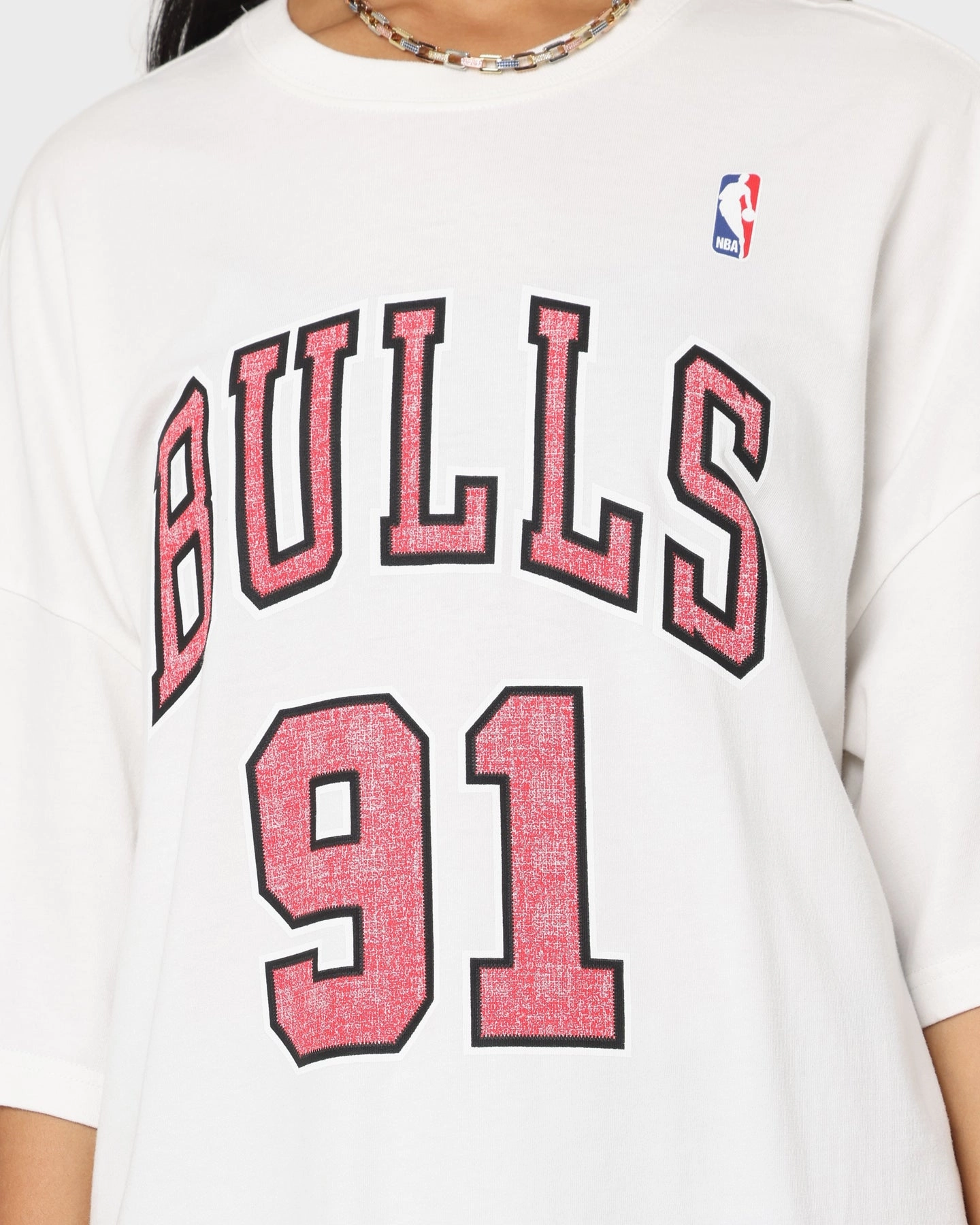Chafe Free Armhole Mitchell & Ness Chicago Bulls Dennis Rodman #91 N & N Oversized T-Shirt Vintage White