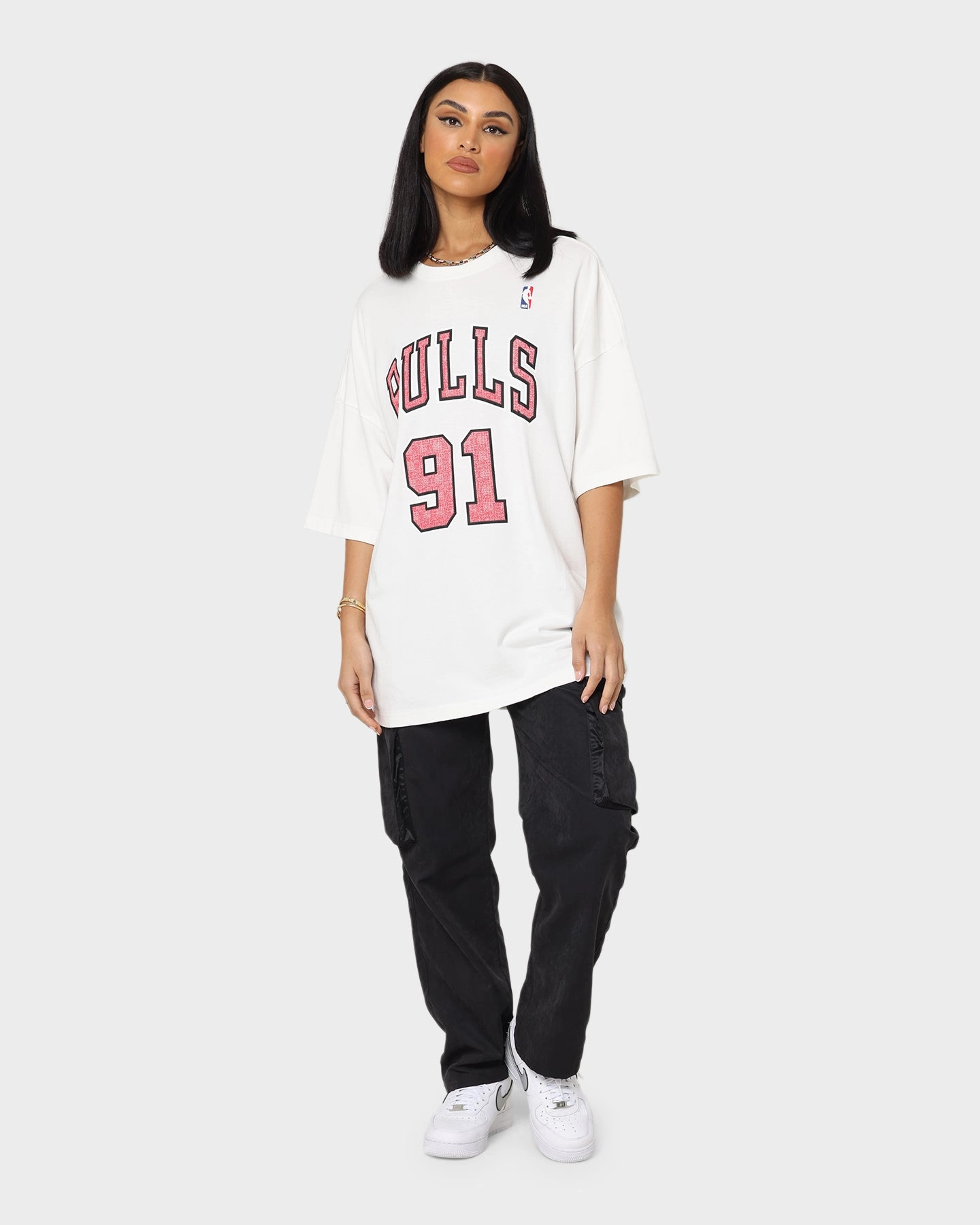 Mitchell & Ness Chicago Bulls Dennis Rodman #91 N & N Oversized T-Shirt Vintage White Recycled Polyester Limited Edition