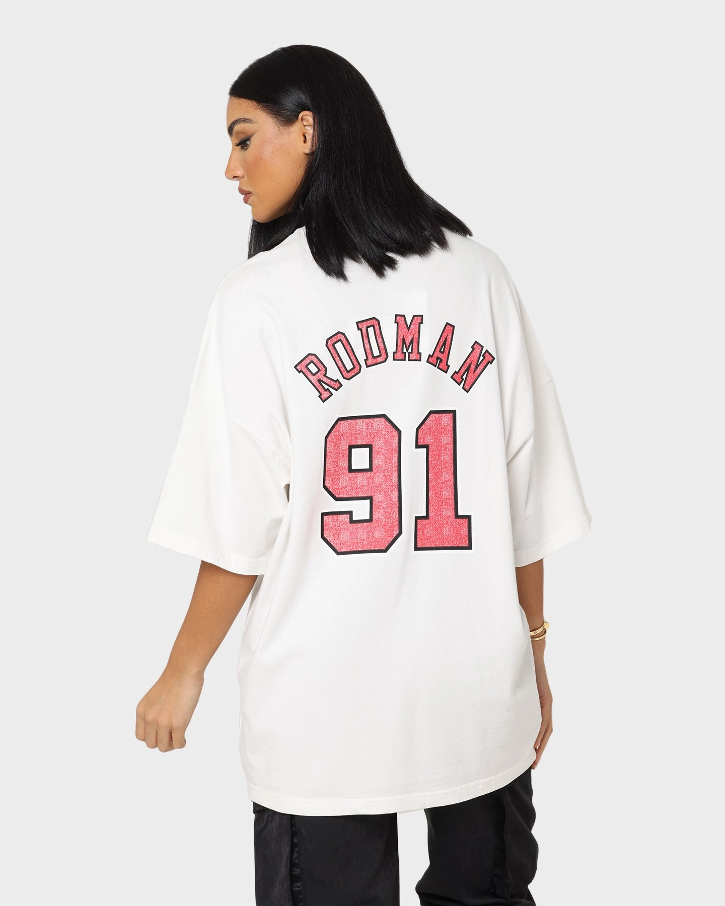 Minimalist fashion Mitchell & Ness Chicago Bulls Dennis Rodman #91 N & N Oversized T-Shirt Vintage White