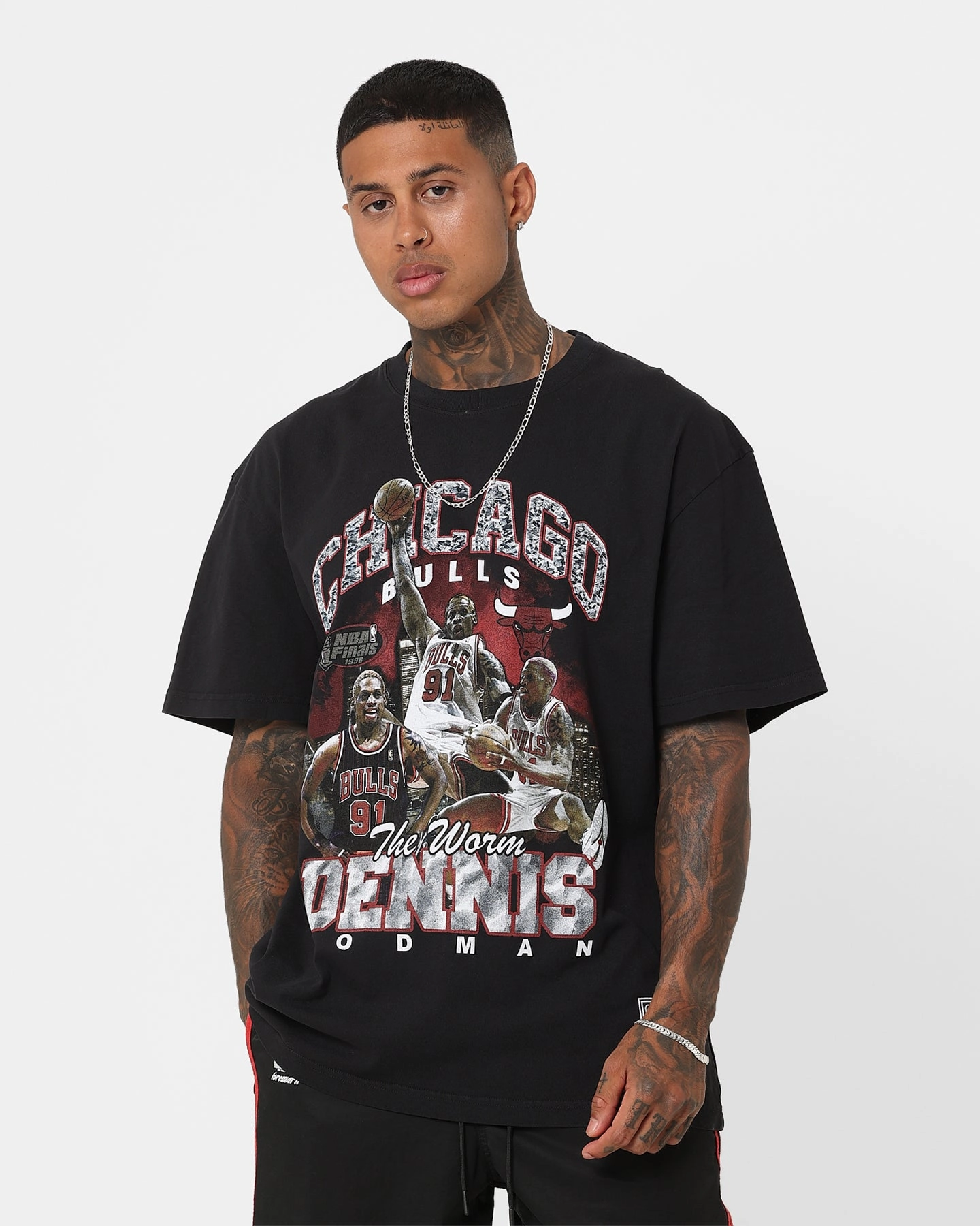 Mitchell & Ness Chicago Bulls Dennis Rodman Bling T-Shirt Black Holiday Casual Ultra Soft Finish