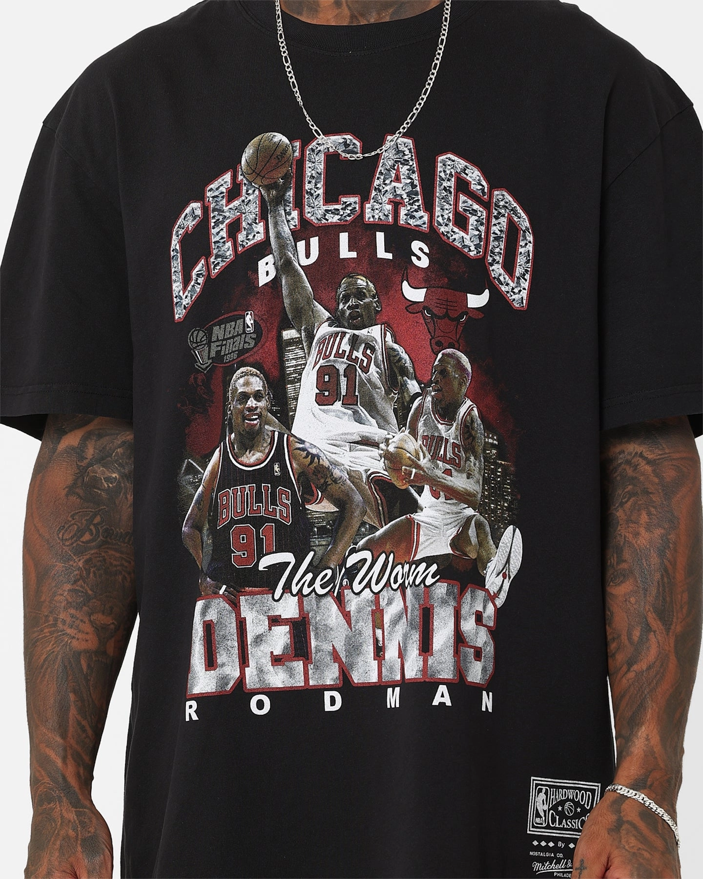 Non Toxic Printing Mitchell & Ness Chicago Bulls Dennis Rodman Bling T-Shirt Black