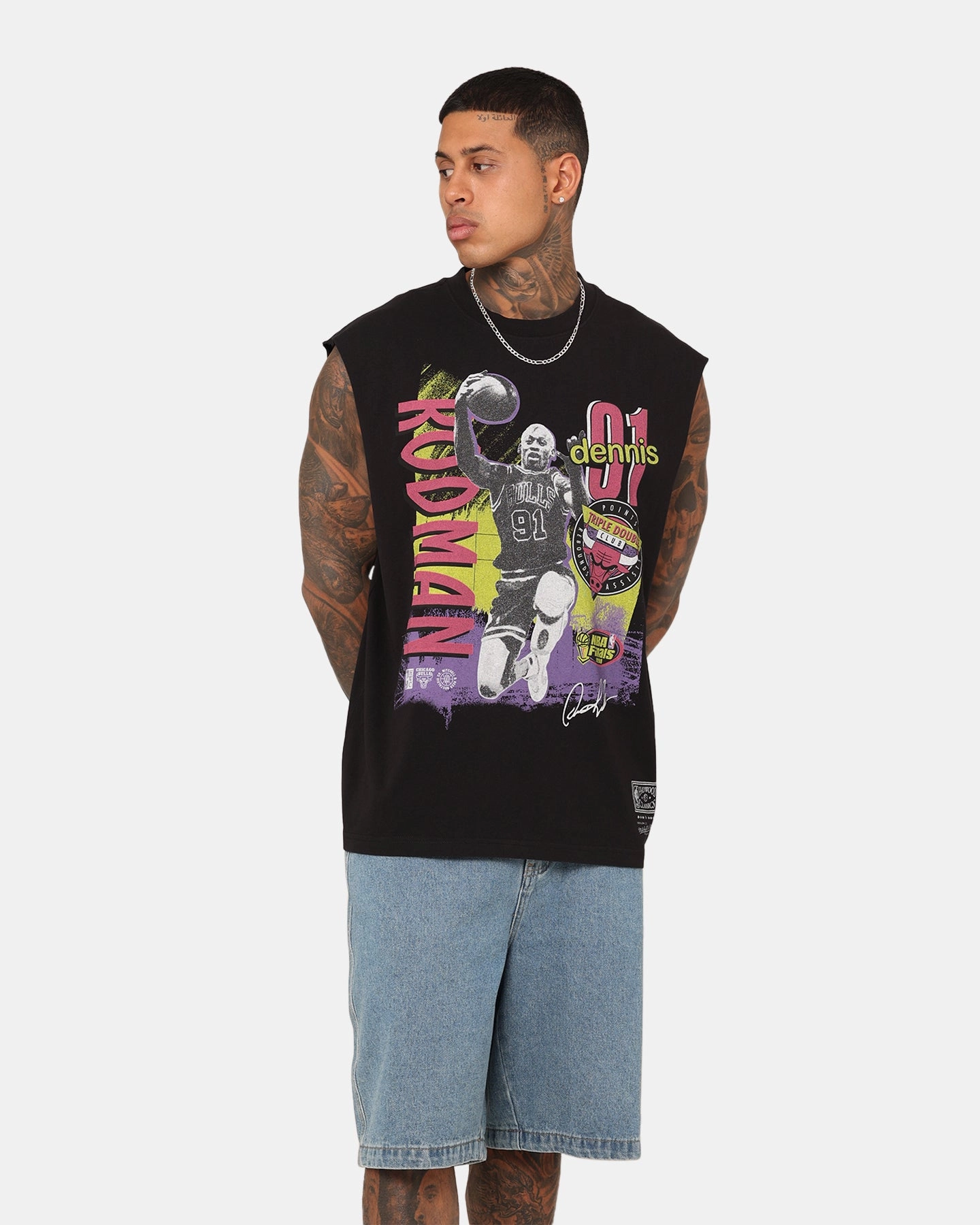 Feminine Appeal Mitchell & Ness Chicago Bulls Dennis Rodman Brush Off Muscle T-Shirt Black