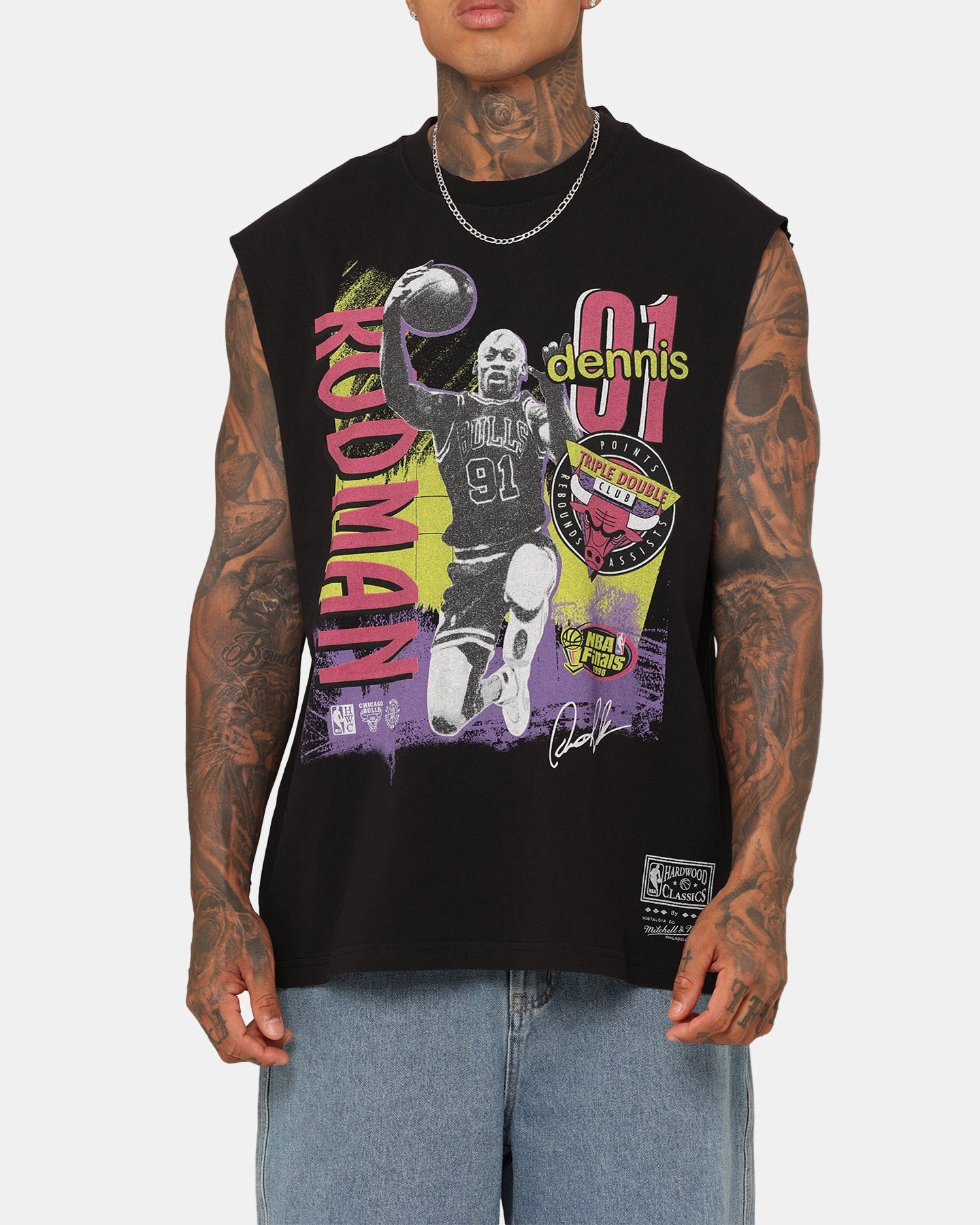 Mitchell & Ness Chicago Bulls Dennis Rodman Brush Off Muscle T-Shirt Black dry cleanable