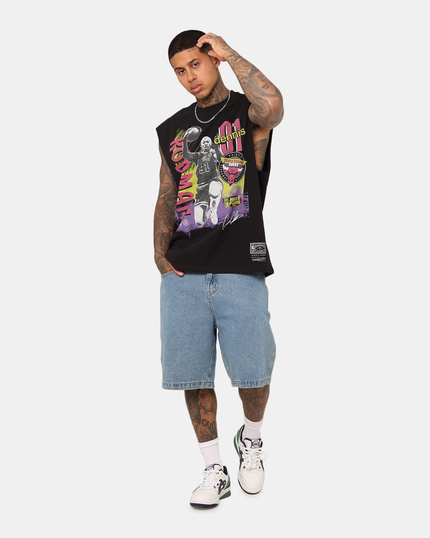 Mitchell & Ness Chicago Bulls Dennis Rodman Brush Off Muscle T-Shirt Black Fuzz Free Surface