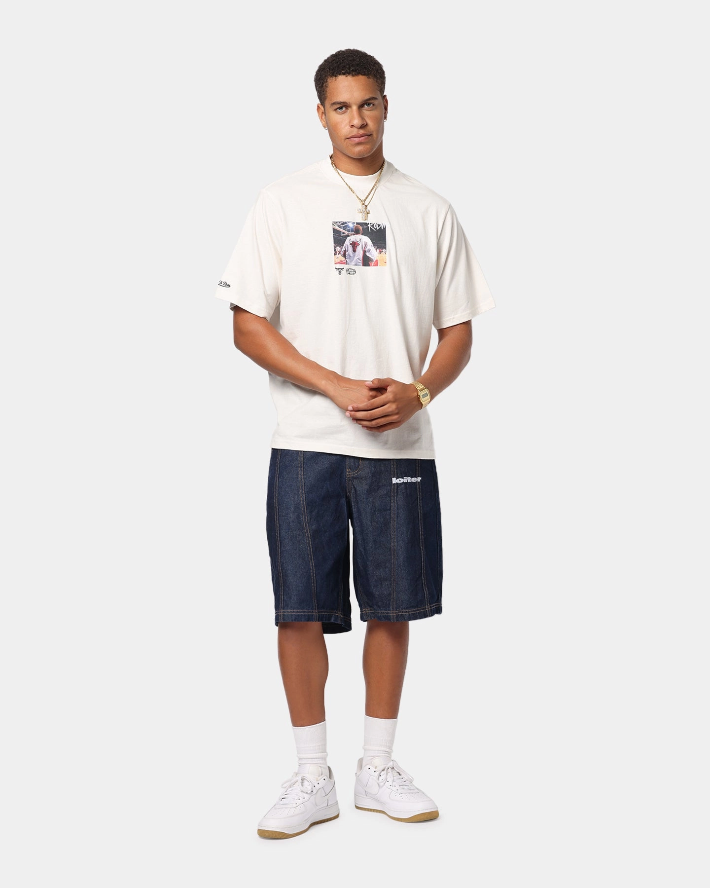 Anti-static Mitchell & Ness Chicago Bulls Dennis Rodman Pre & Post Game T-Shirt Birch