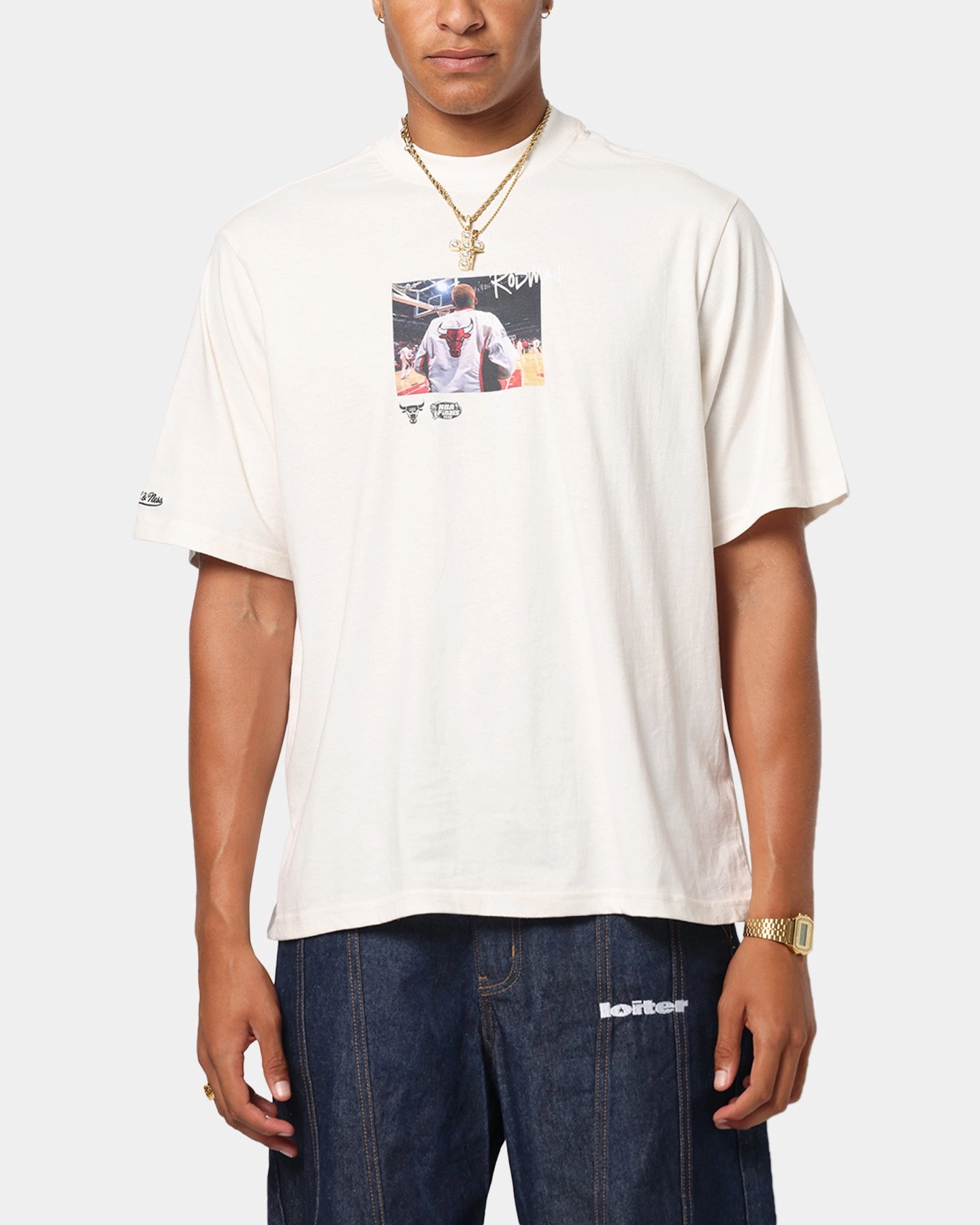 Mitchell & Ness Chicago Bulls Dennis Rodman Pre & Post Game T-Shirt Birch ThermoregulatingFabric Quick-Drying Shirt