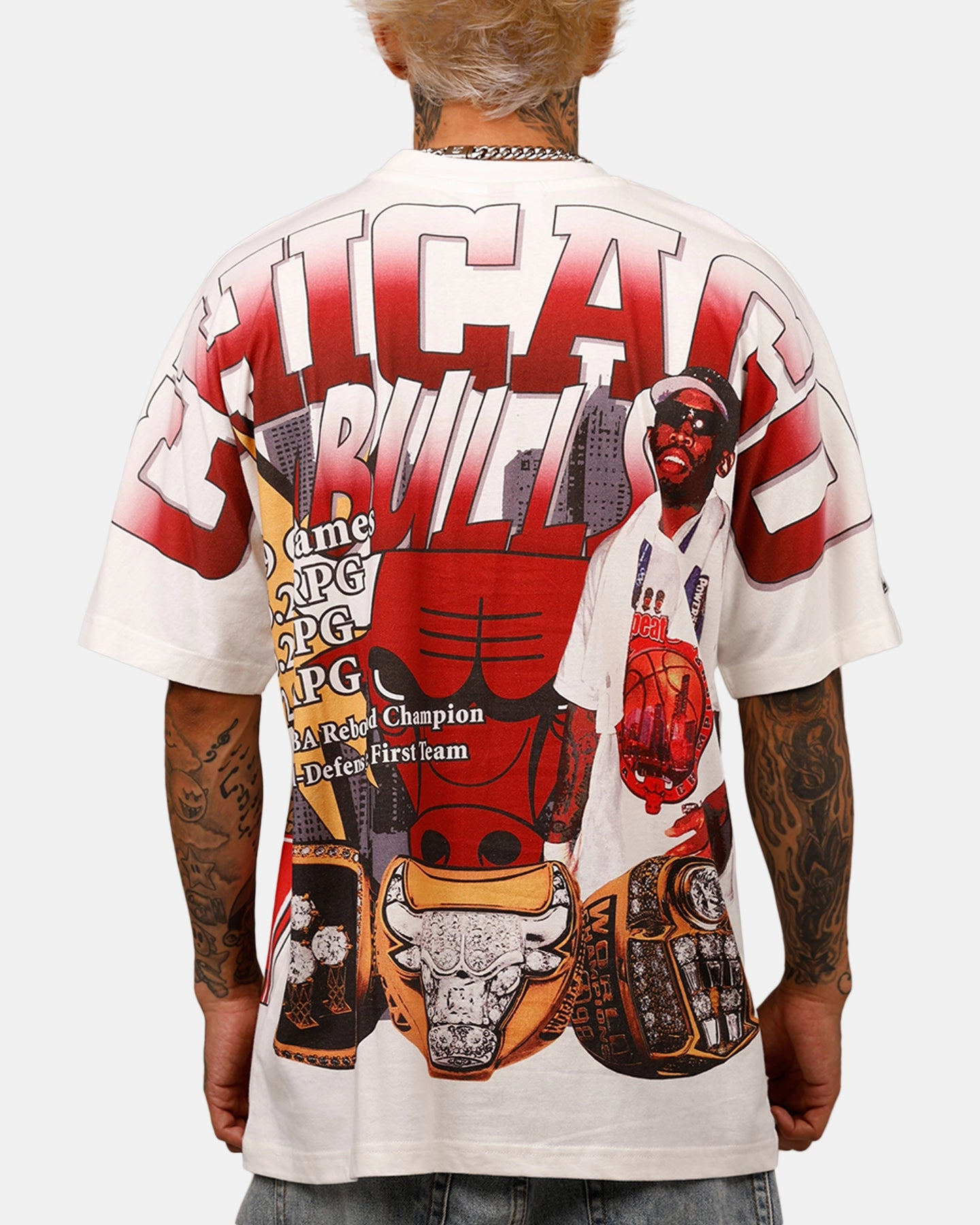 Mitchell & Ness Chicago Bulls Dennis Rodman Rings T-Shirt Vintage White Stretchable Armholes Outdoor Look