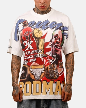 TaglessDesign Comfy Casual Mitchell & Ness Chicago Bulls Dennis Rodman Rings T-Shirt Vintage White