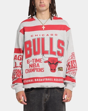Lined Pockets Athletic Tailored Fit Mitchell & Ness Chicago Bulls Letterform Crewneck Grey Marle/Official Team Color