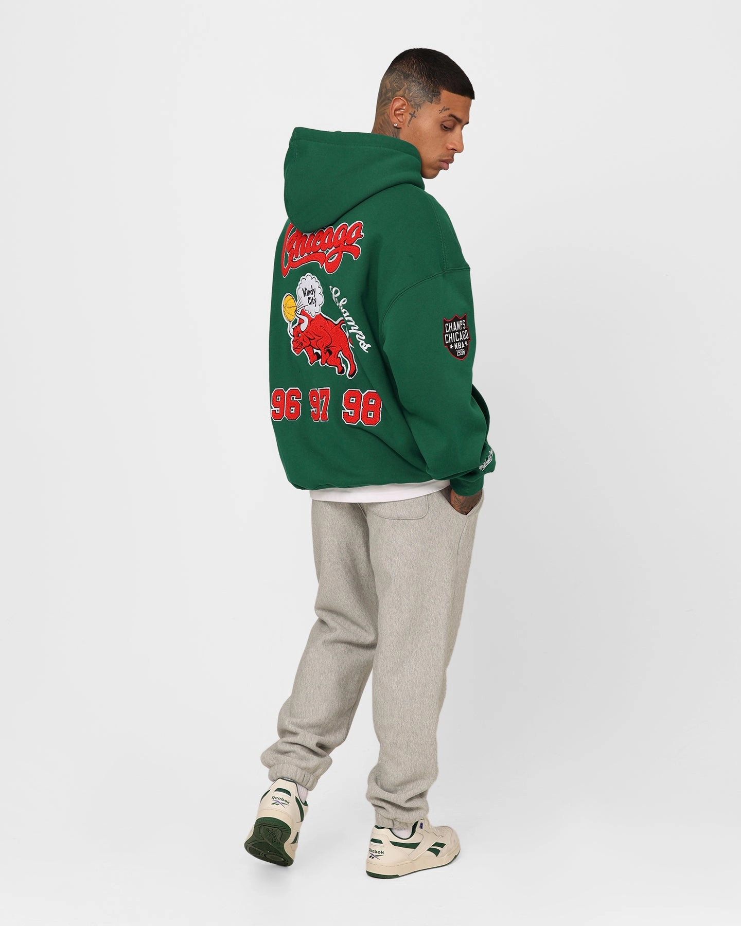 Mitchell & Ness Chicago Bulls Letterman Hoodie Malachite Green Layered Comfort