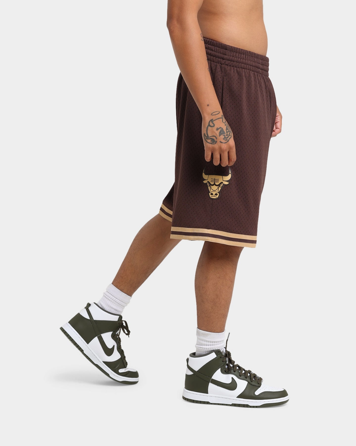 Breathable mesh Concert wear Mitchell & Ness Chicago Bulls Lux Brown Swingman Shorts Baroque Brown