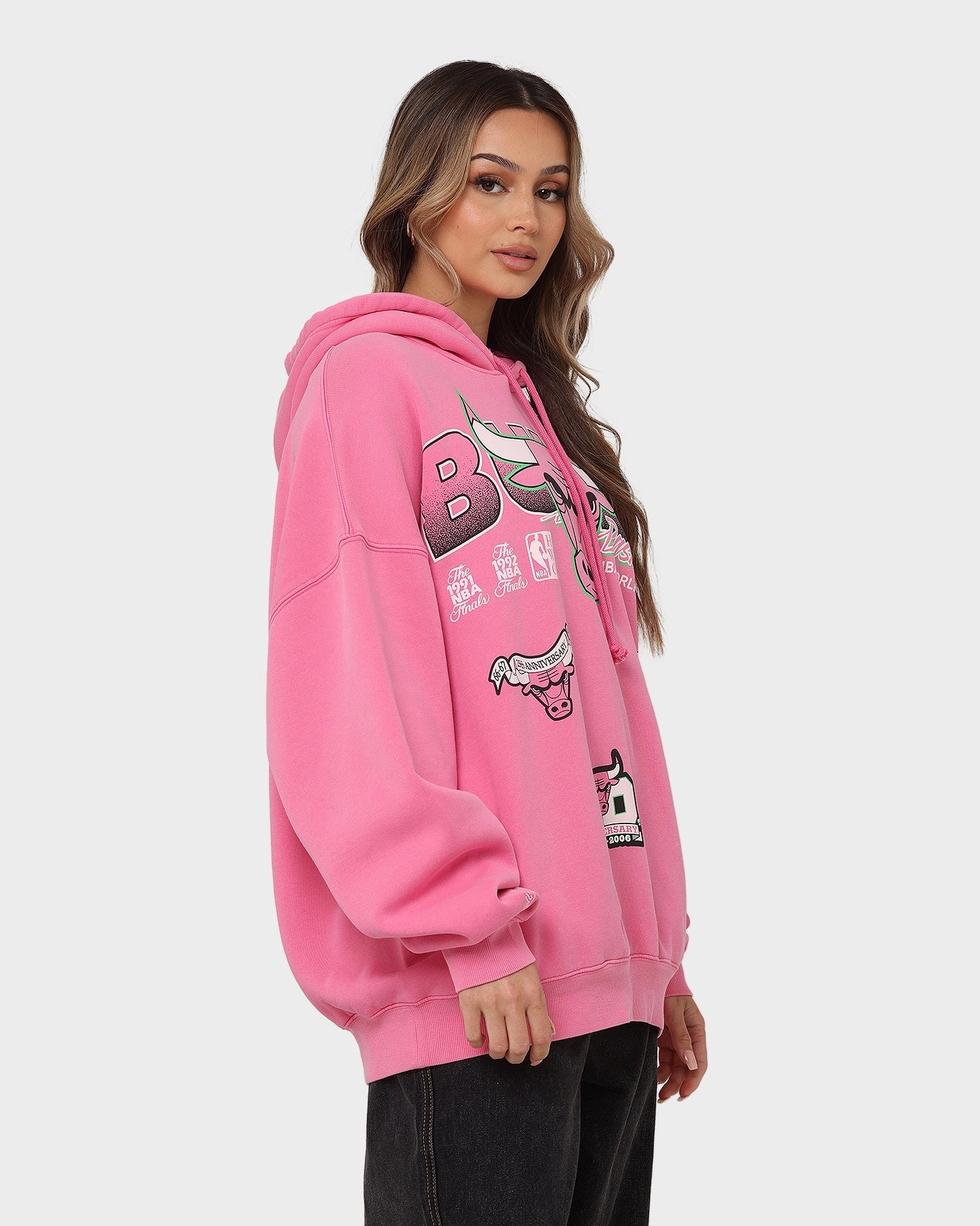 Sports Jacket Drop Hood Style Mitchell & Ness Chicago Bulls Neon Champs Hoodie Neon Pink
