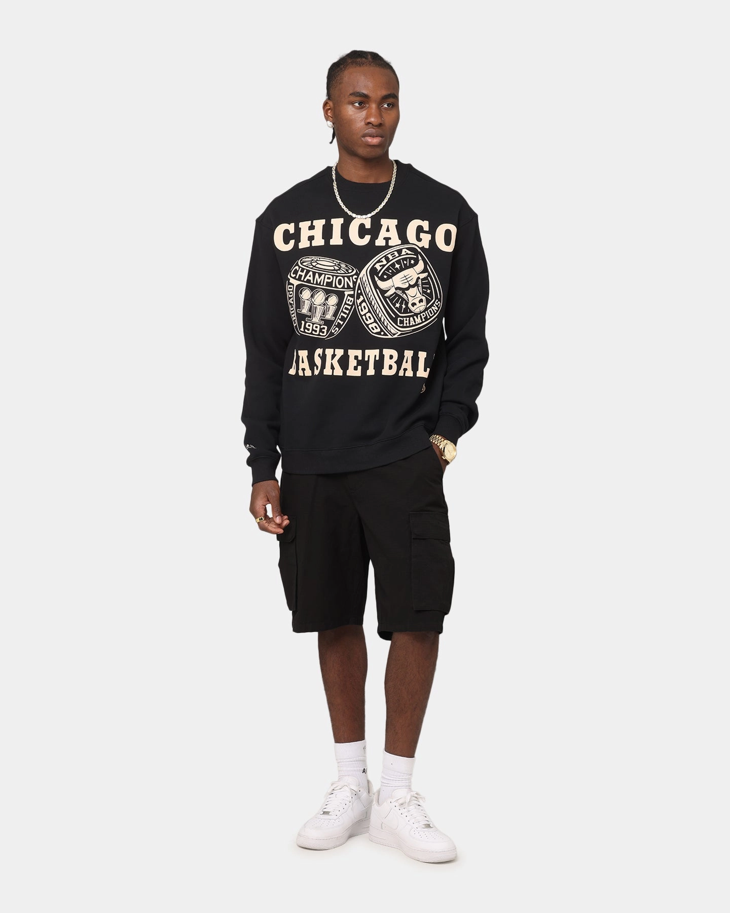 Mitchell & Ness Chicago Bulls Rings Crewneck Black Simple Fit