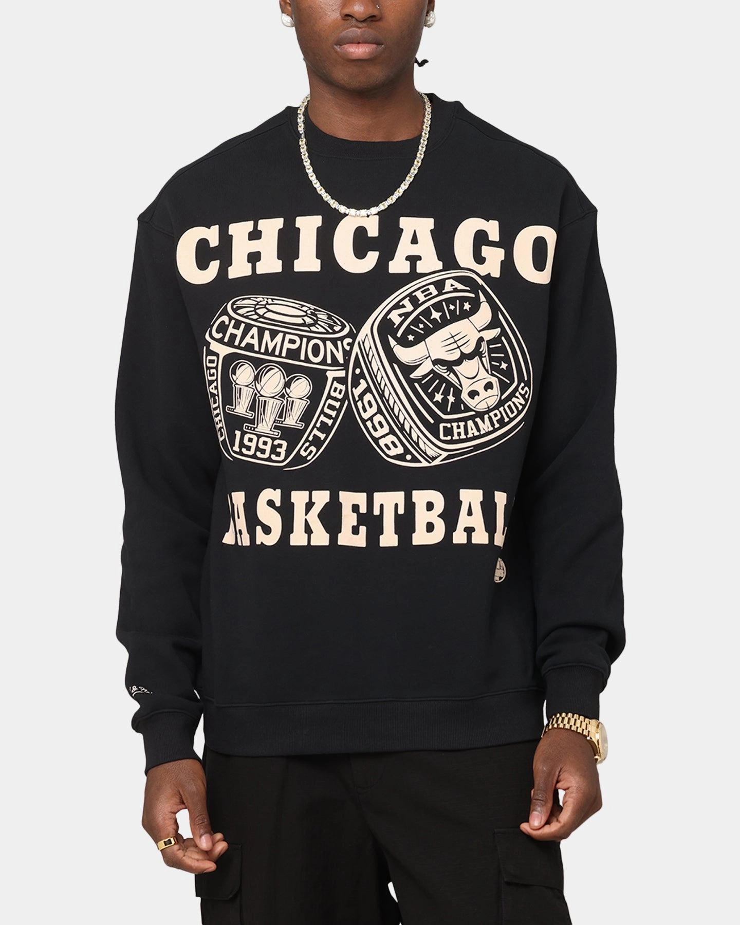 Mitchell & Ness Chicago Bulls Rings Crewneck Black Anti Slip Cuffs