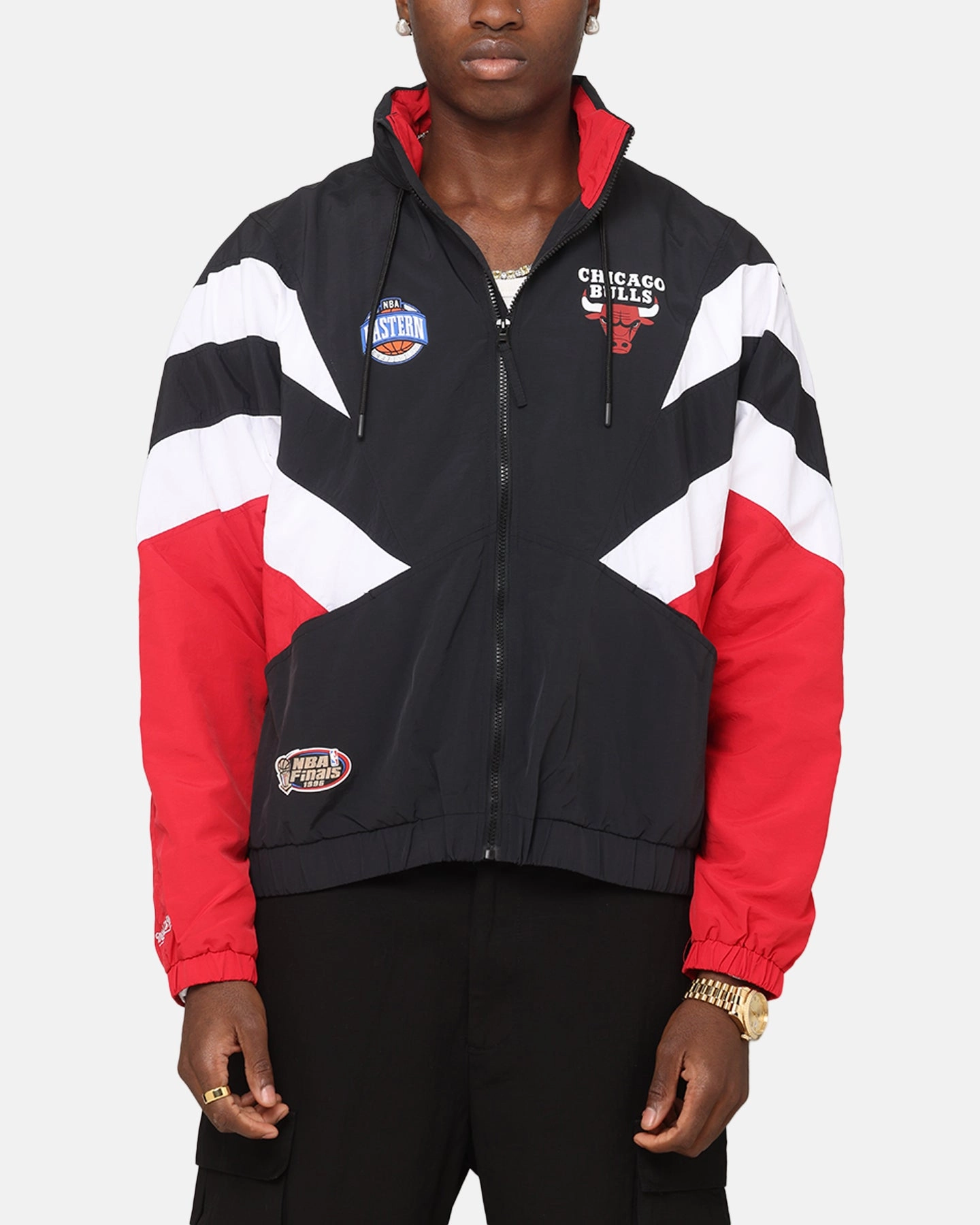 Abrasion Resistant Edges Mitchell & Ness Chicago Bulls Spray Jacket Black/Red