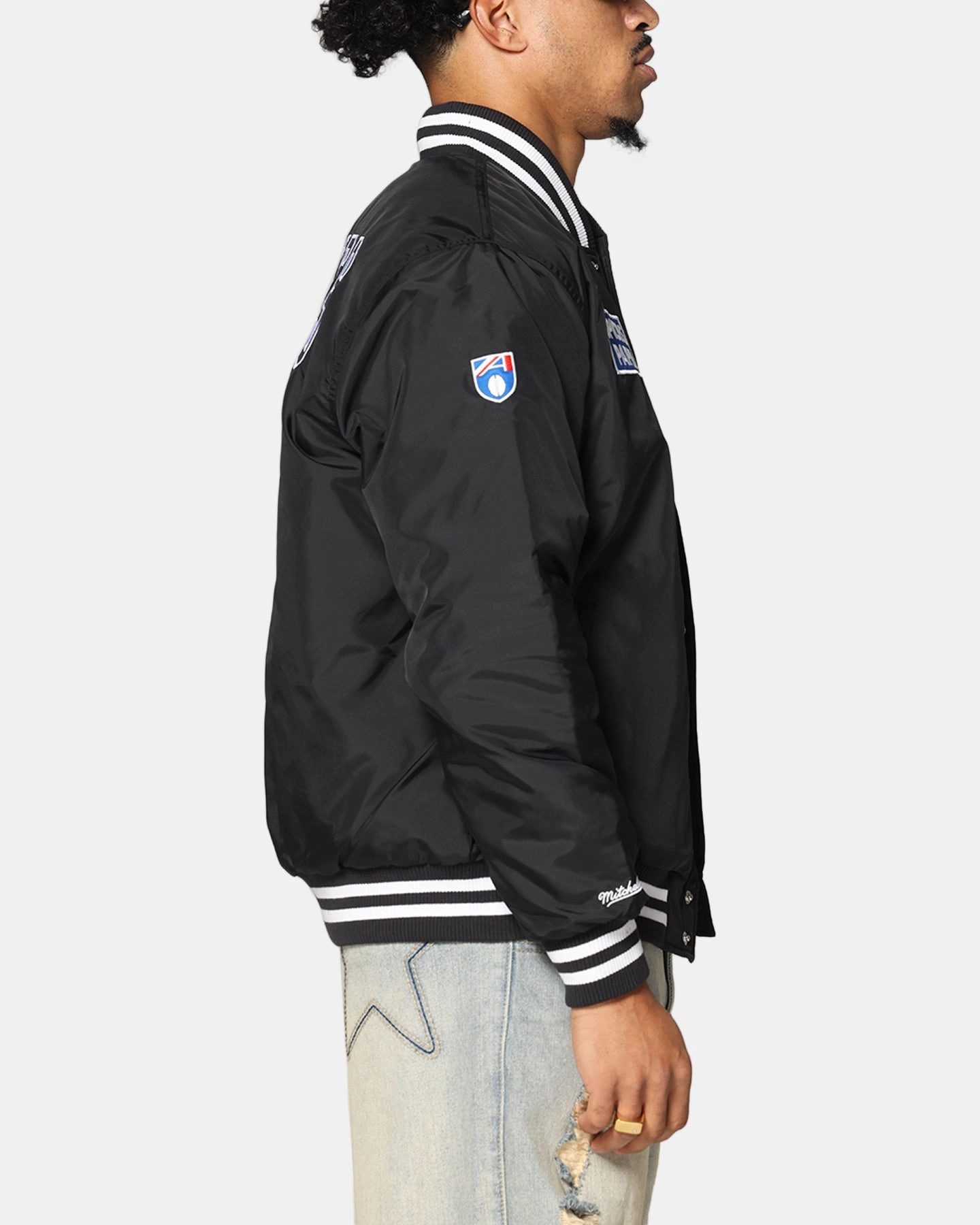Warm Insulation Perfume Mitchell & Ness Collingwood Magpies Team Bomber Jacket Solid Black
