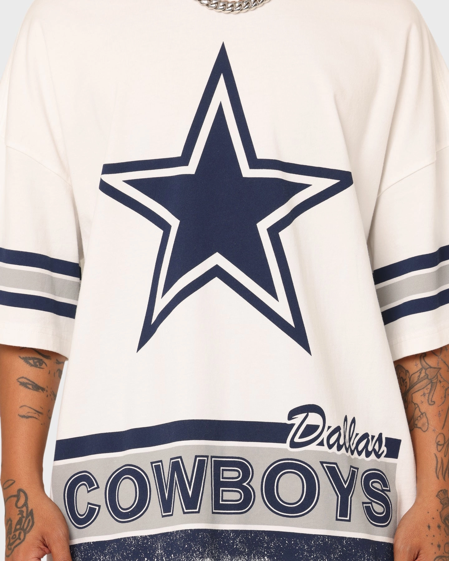 Summer Comfort V-Neck Mitchell & Ness Dallas Cowboys Conference T-Shirt Vintage White