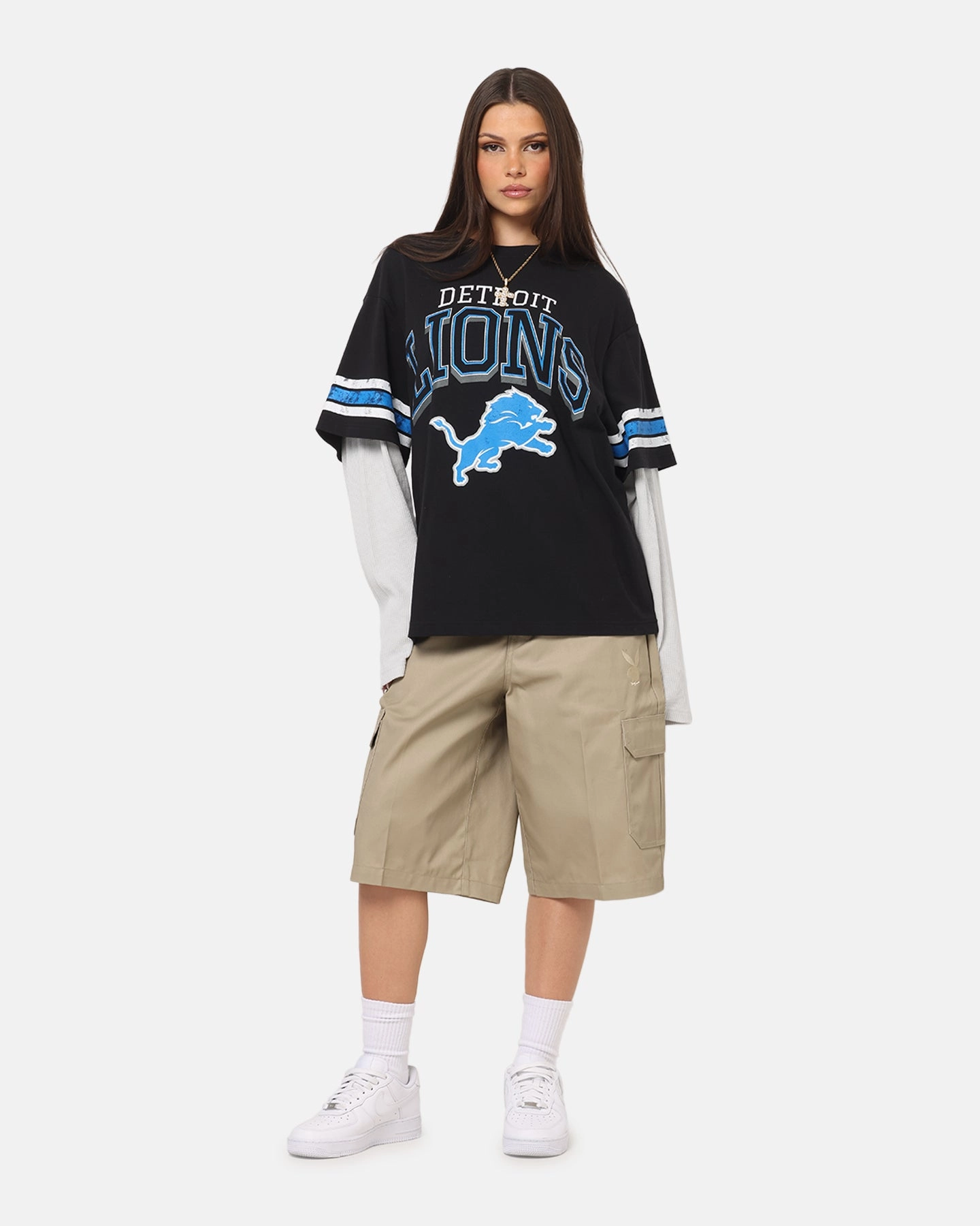Camping practicality Mitchell & Ness Detroit Lions Waffle Mock Layer Long Sleeve T-Shirt Black