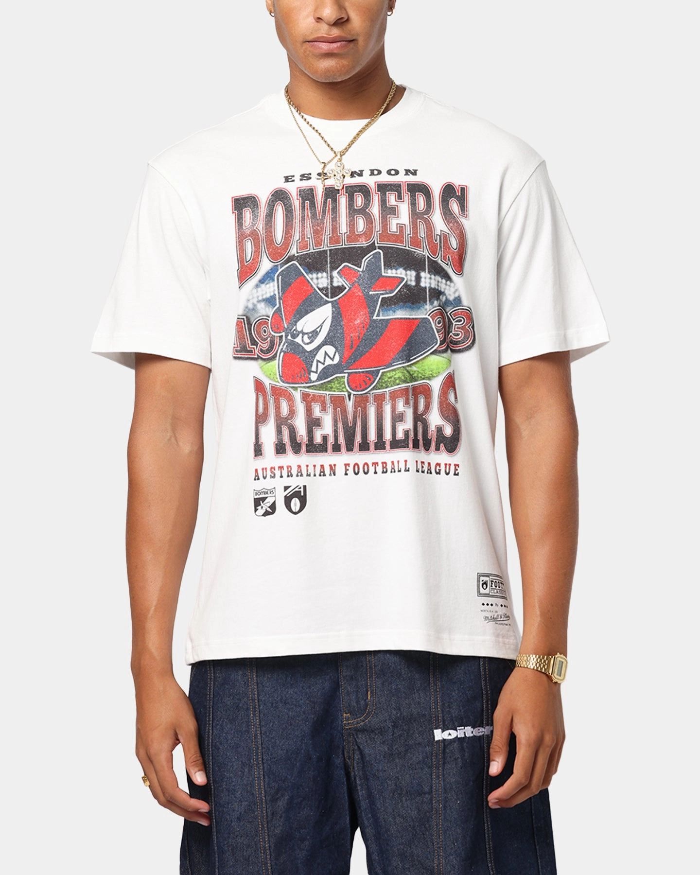 Durable Color Retention Mitchell & Ness Essendon Bombers Mascot T-Shirt Vintage White