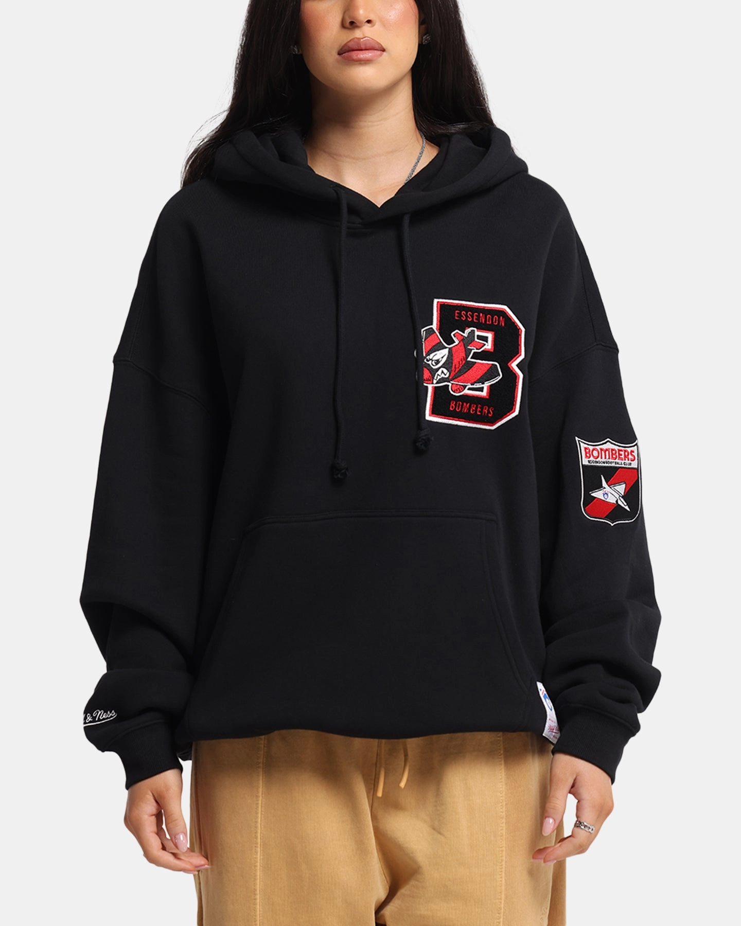 Flexible Elbow Panels Mitchell & Ness Essendon Bombers Team Hoodie Solid Black
