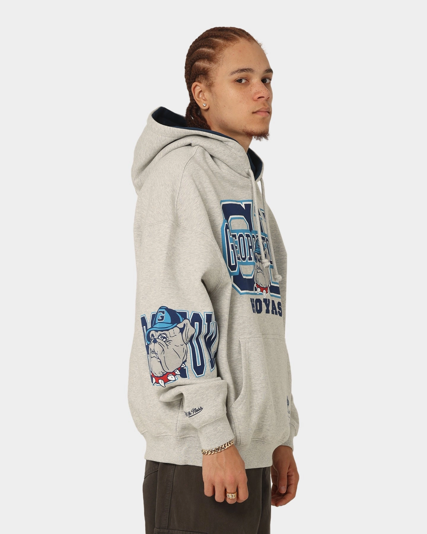 Mitchell & Ness Georgetown Hoyas Hussle Hoodie Vintage Grey Marle Office Overcome