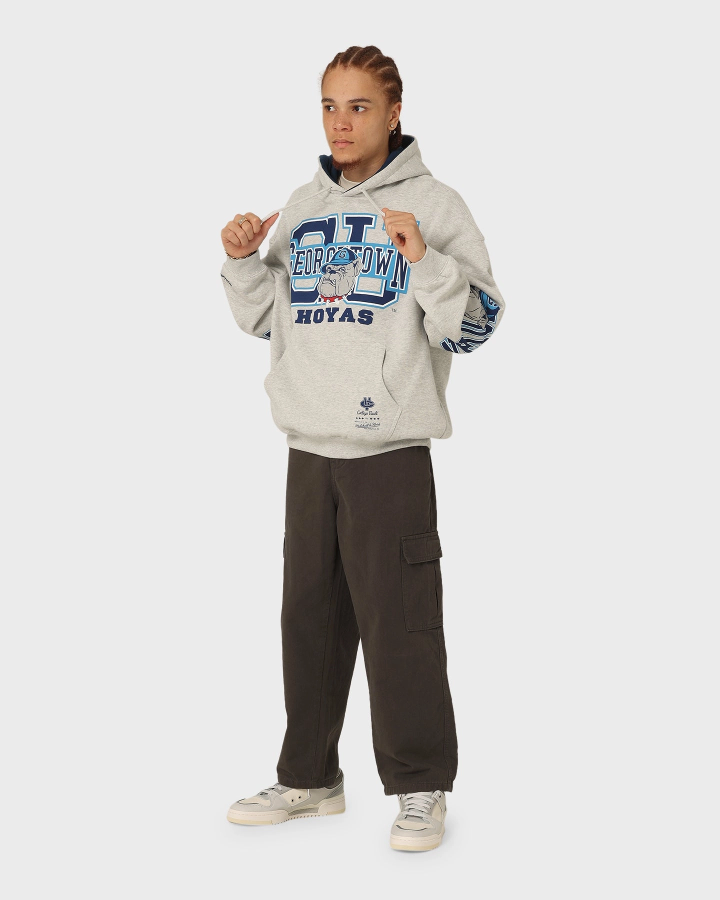 Durable Outer Layer Foldable Collar Mitchell & Ness Georgetown Hoyas Hussle Hoodie Vintage Grey Marle