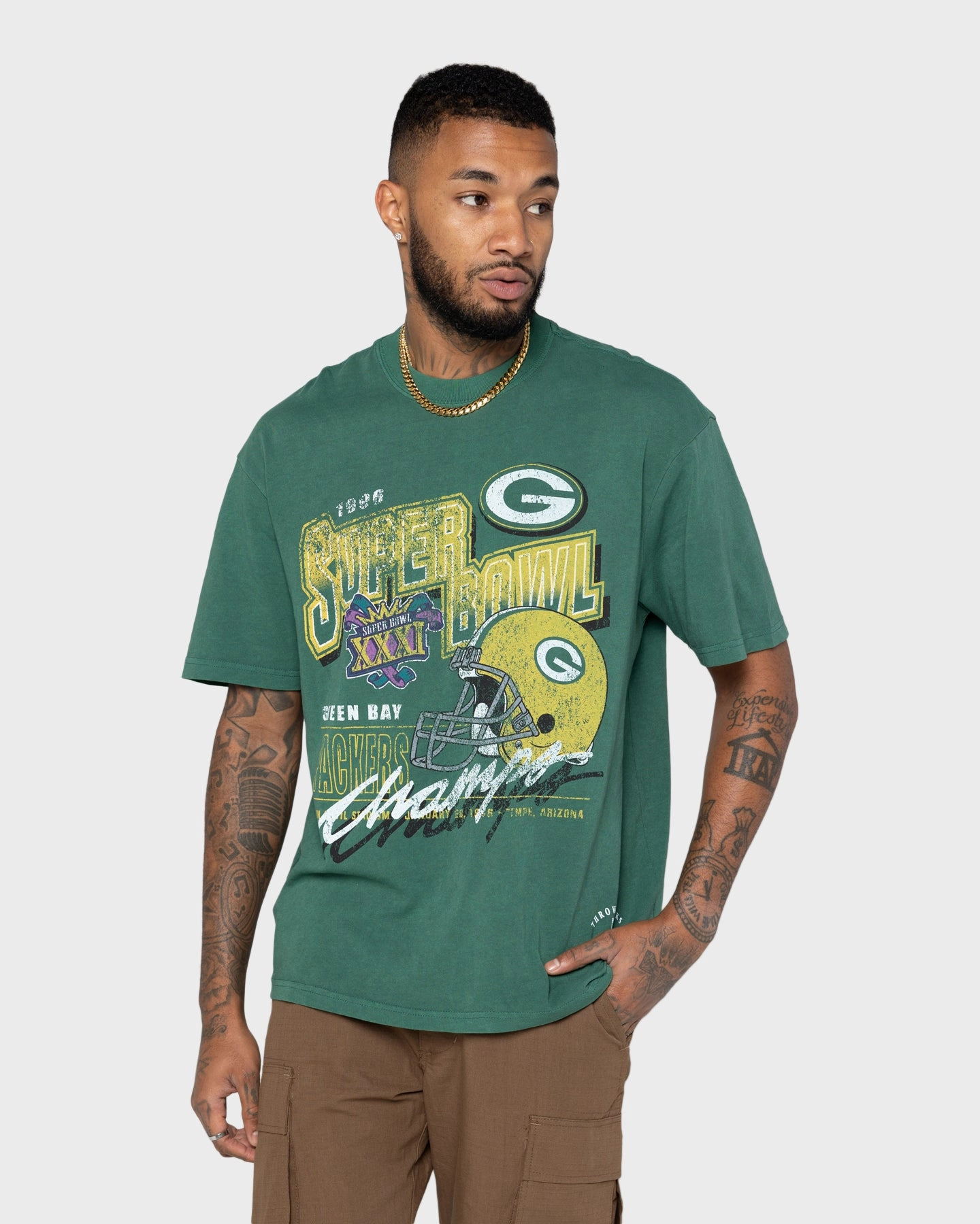 DoubleLayeredCollar Comfortable Layering Mitchell & Ness Green Bay Packers Vintage Superbowl T-Shirt Vintage Green