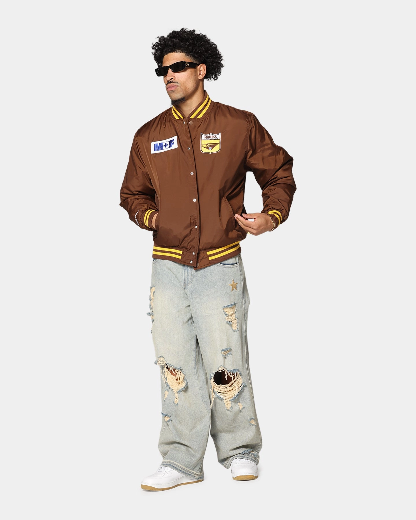 Collared Mitchell & Ness Hawthorn Hawks Team Bomber Jacket Brown