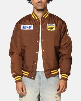 Mitchell & Ness Hawthorn Hawks Team Bomber Jacket Brown Versatile Protection Fashionable