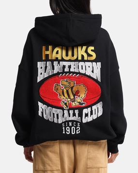 Mitchell & Ness Hawthorn Hawks Team Hoodie Solid Black Abrasion Resistant Fabric
