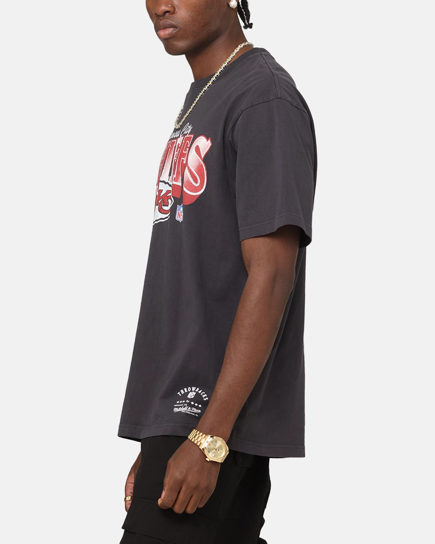 Mitchell & Ness Kansas City Chiefs Arch T-Shirt Faded Black Cozy Apparel Essential Style Wear