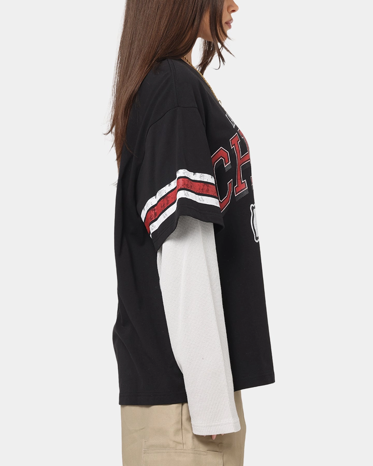 Limited Edition Mitchell & Ness Kansas City Chiefs Waffle Mock Layer Long Sleeve T-Shirt Black