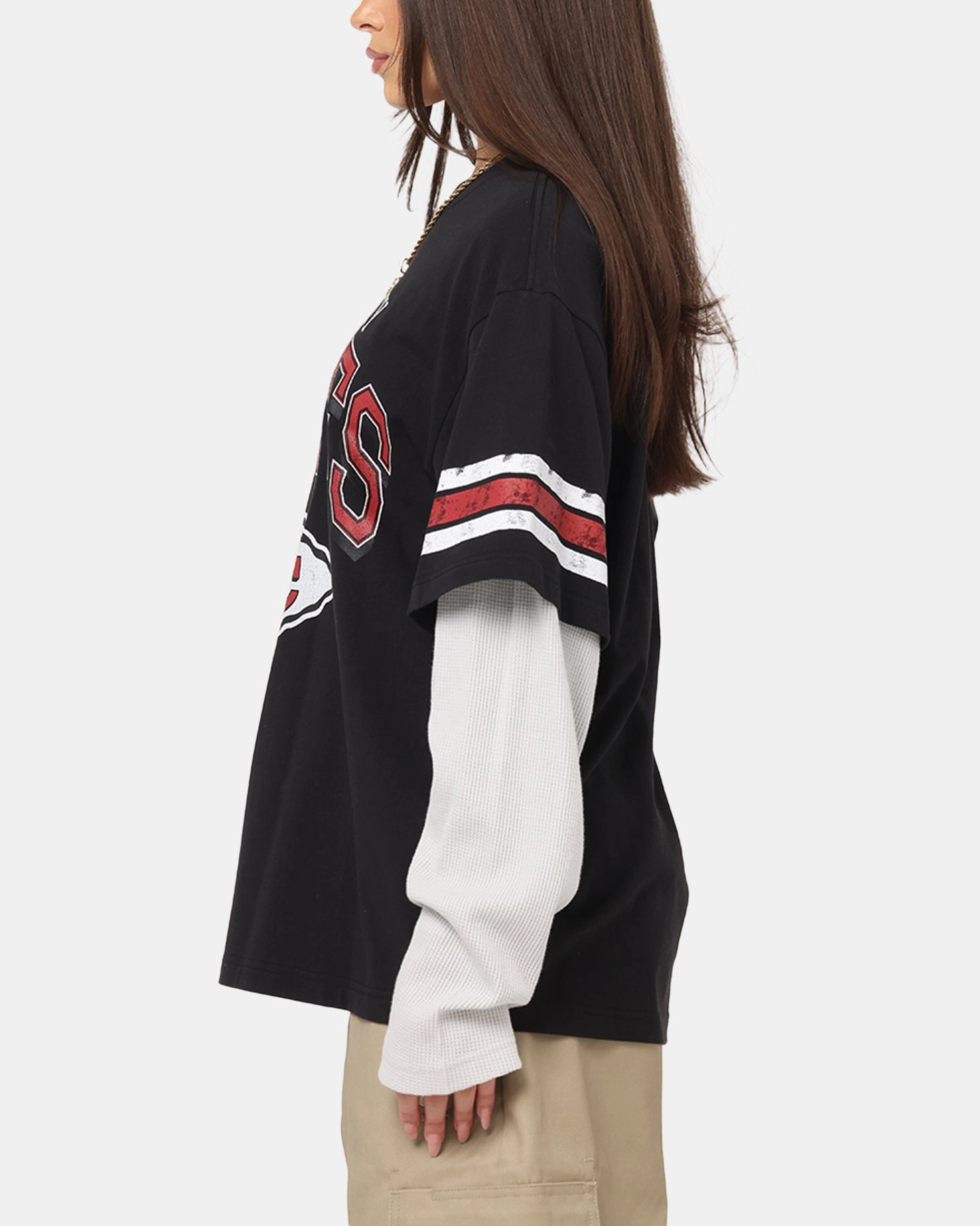 sports activity Trendy Layering Mitchell & Ness Kansas City Chiefs Waffle Mock Layer Long Sleeve T-Shirt Black