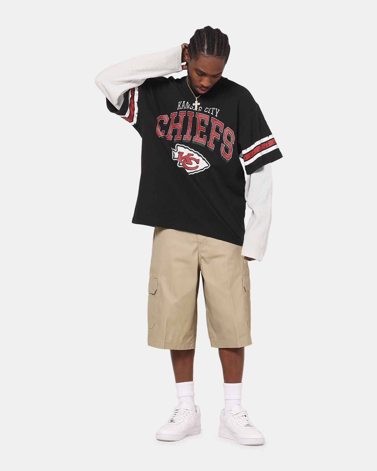 Mitchell & Ness Kansas City Chiefs Waffle Mock Layer Long Sleeve T-Shirt Black Chill Vibe