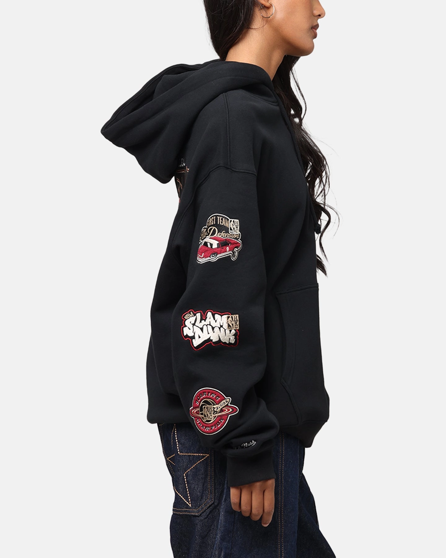 Mitchell & Ness LA Lakers First Team Gold Hoodie Faded Black Chilly Layer Odor Resistant Material