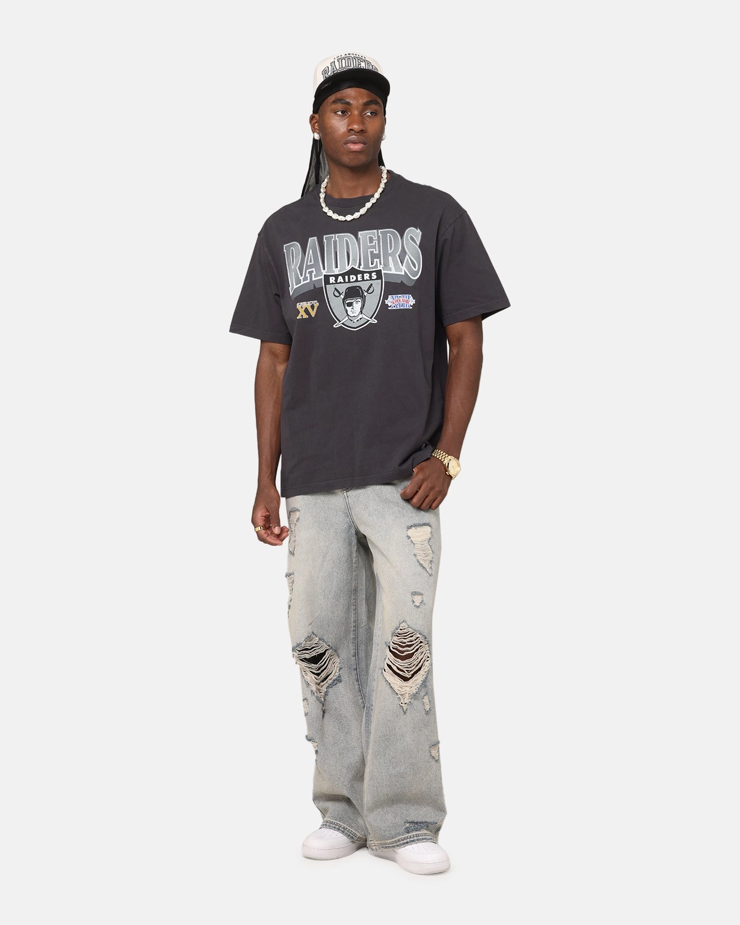 Smooth Flatlock Stitching Mitchell & Ness Las Vegas Raiders Arch T-Shirt Faded Black