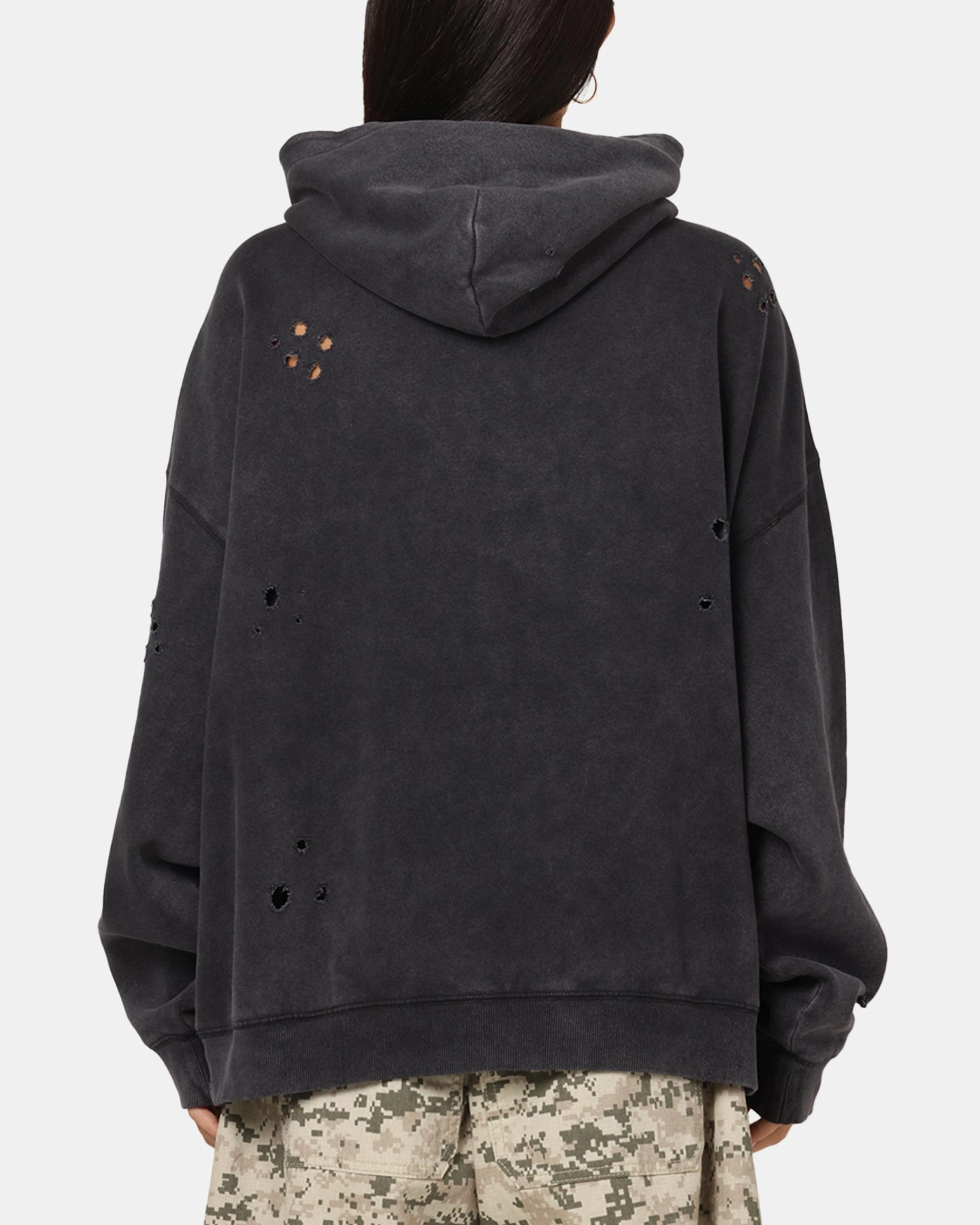 Mitchell & Ness Las Vegas Raiders Distressed Rhinestone Logo Hoodie Faded Black Secure Storage
